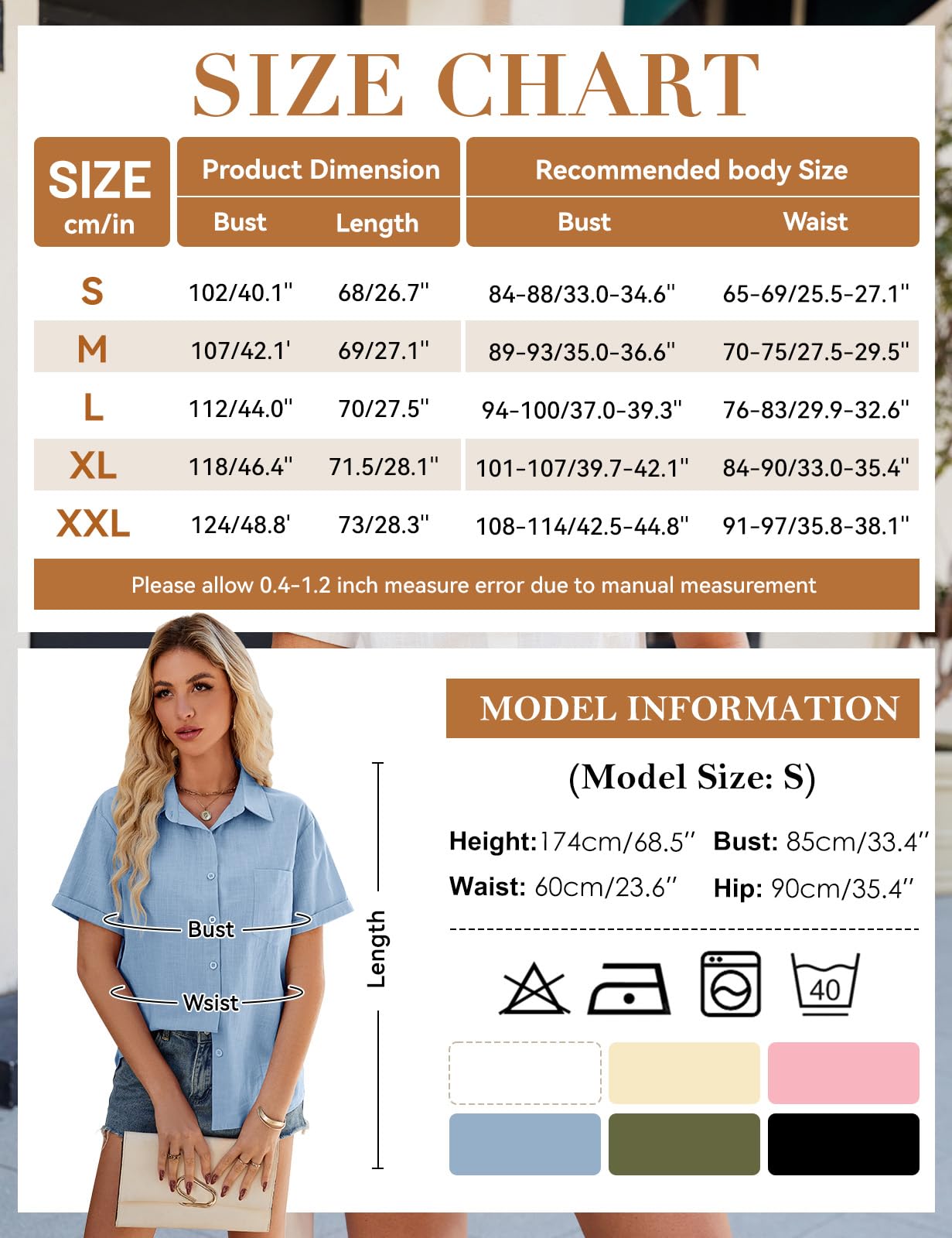 UMIPUBO Camicia Donna Estiva Camicetta Manica Corta Cotone da Donna Elegante Blusa Scollo V Casual Bottone Camicie Maglietta Versatile Top Tinta Unita Shirt Classico
