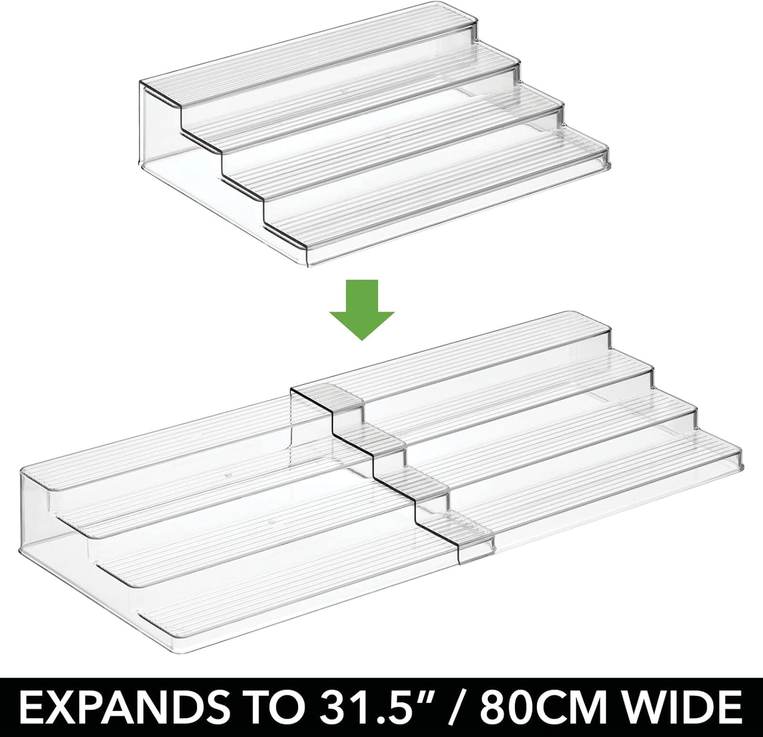 mDesign Plastic Adjustable, Expandable 4-Tier Kitchen Cabinet, Pantry, Shelf Organizer/Spice Rack - Storage for Spice Bottles, Jars, Seasonings, Baking Supplies, Lumiere Collection - Clear
