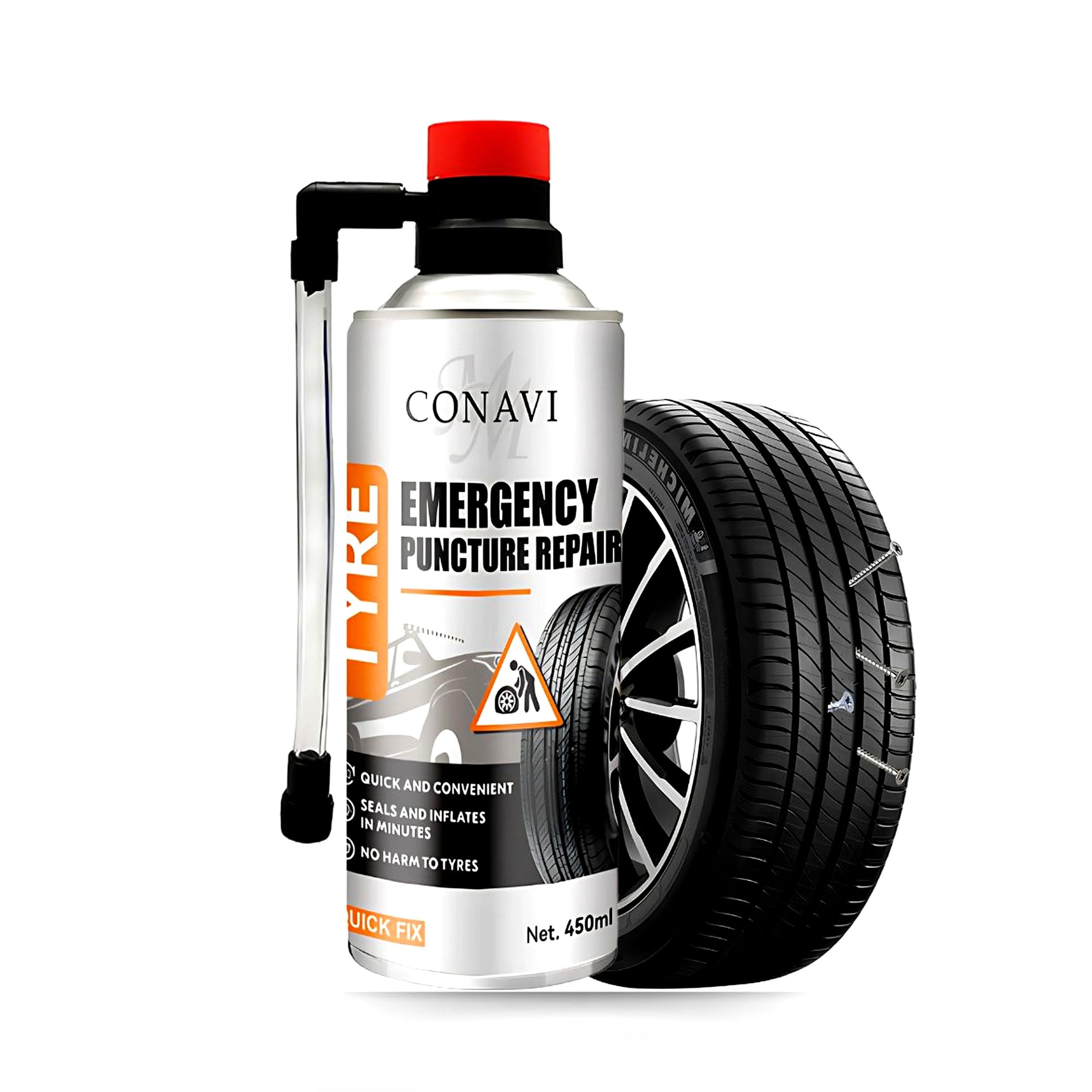 Emergency Flat Tyre Repair Foam Spray | Instant Puncture Repair Kit for Cars & Bikes | Tubeless Tyre Sealant | Quick Flat Tyre Fix, No Tools Needed 450ml