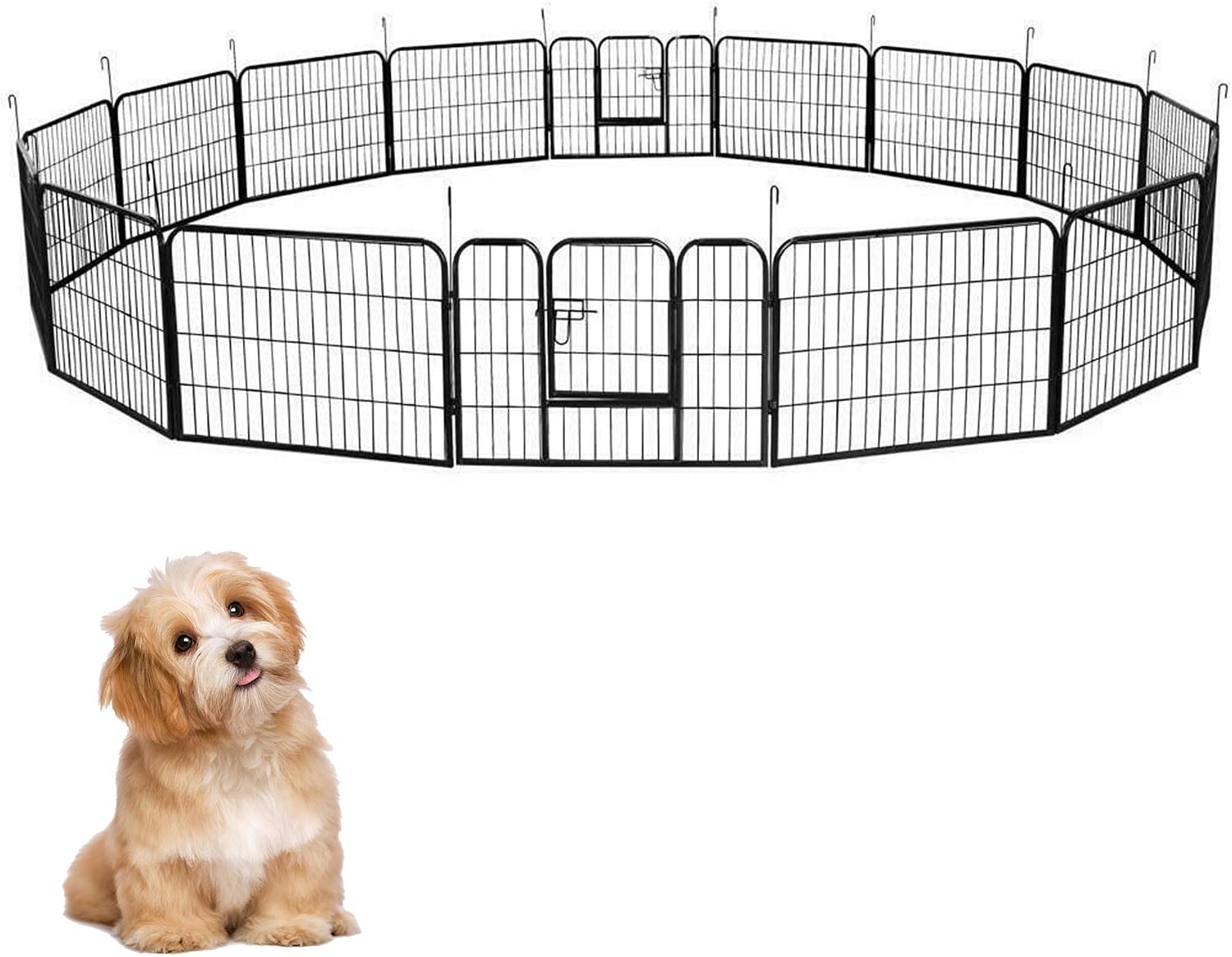 Dog Playpen 16 Panels 24" Height x 32" Width Metal Dog Exercise Fence Foldable Pet Fence Kennel for Indoor Outdoor Yard