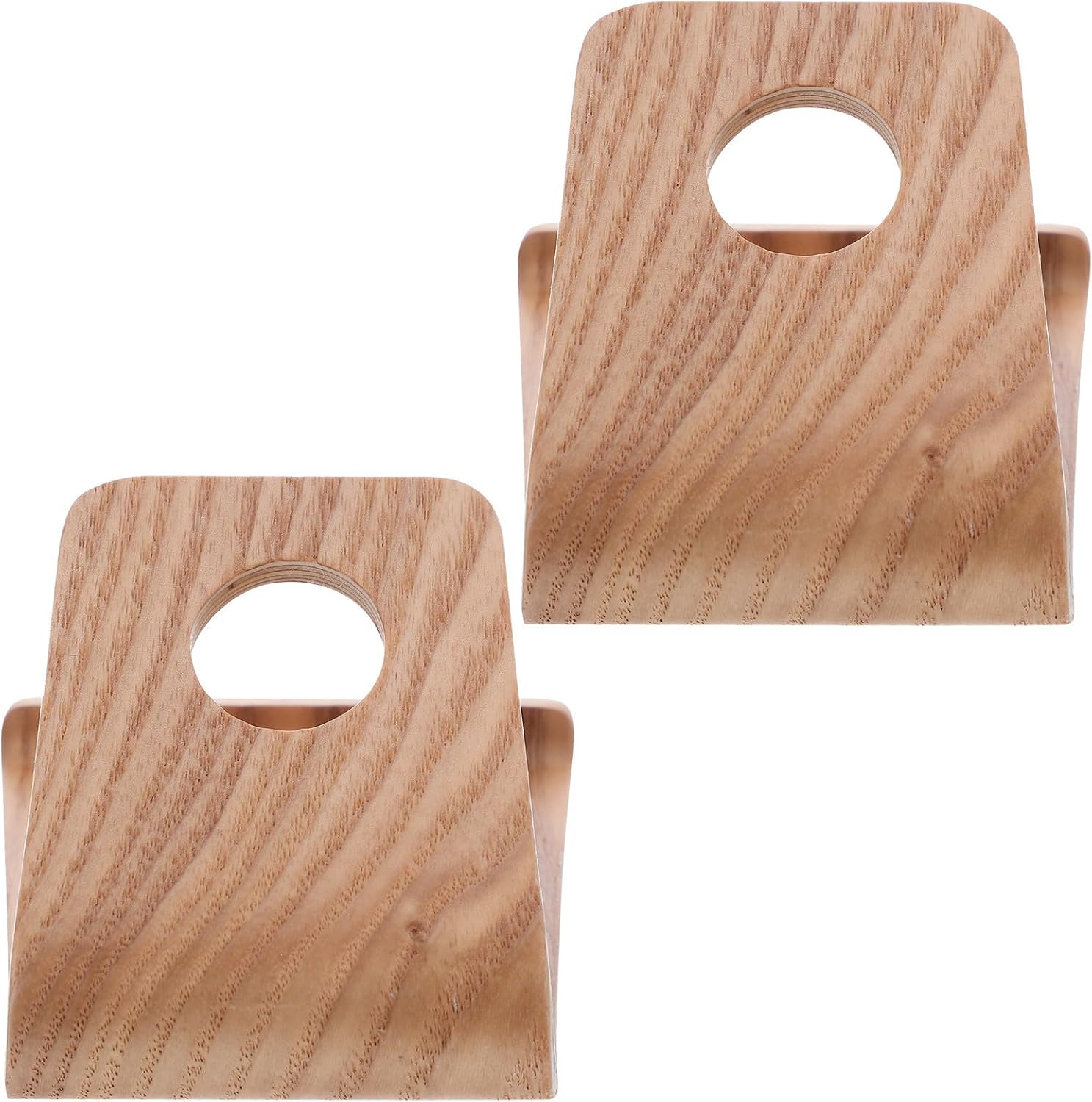 2pcs Wood Desktop Phone Holder with Cable Management and Widened Base, Natural Wood Grain Smartphone and Tablet Stand for Office and Kitchen Use