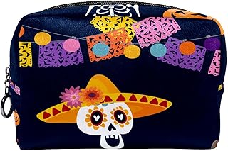 Borsa cosmetica compatta Borsa per il trucco Portamonete, Scheletro di Halloween con cappello sombrero