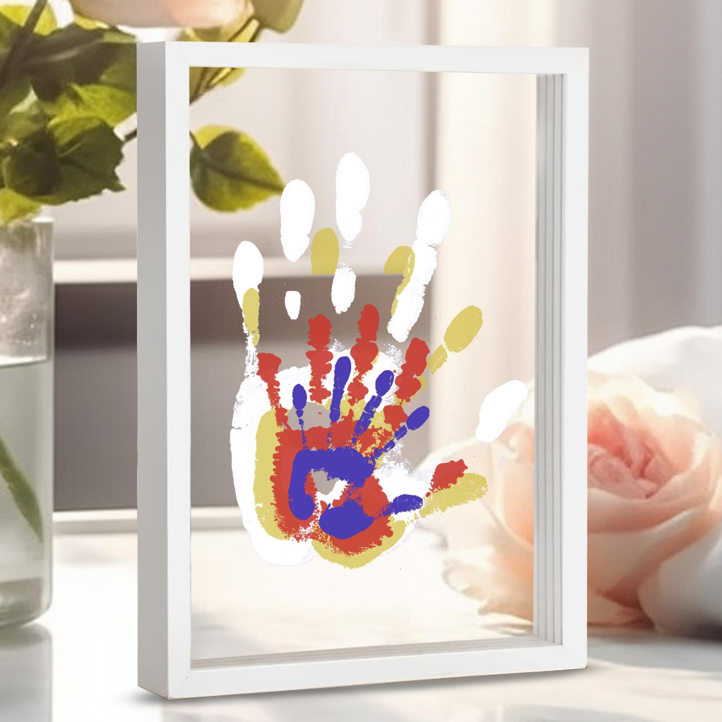 - CHERRY CHEERS Family Handprint Kit, DIY Craft Keepsake Wooden Frame, Endless Gift Set, Non-Toxic Paints, Transparent Sheets (White)