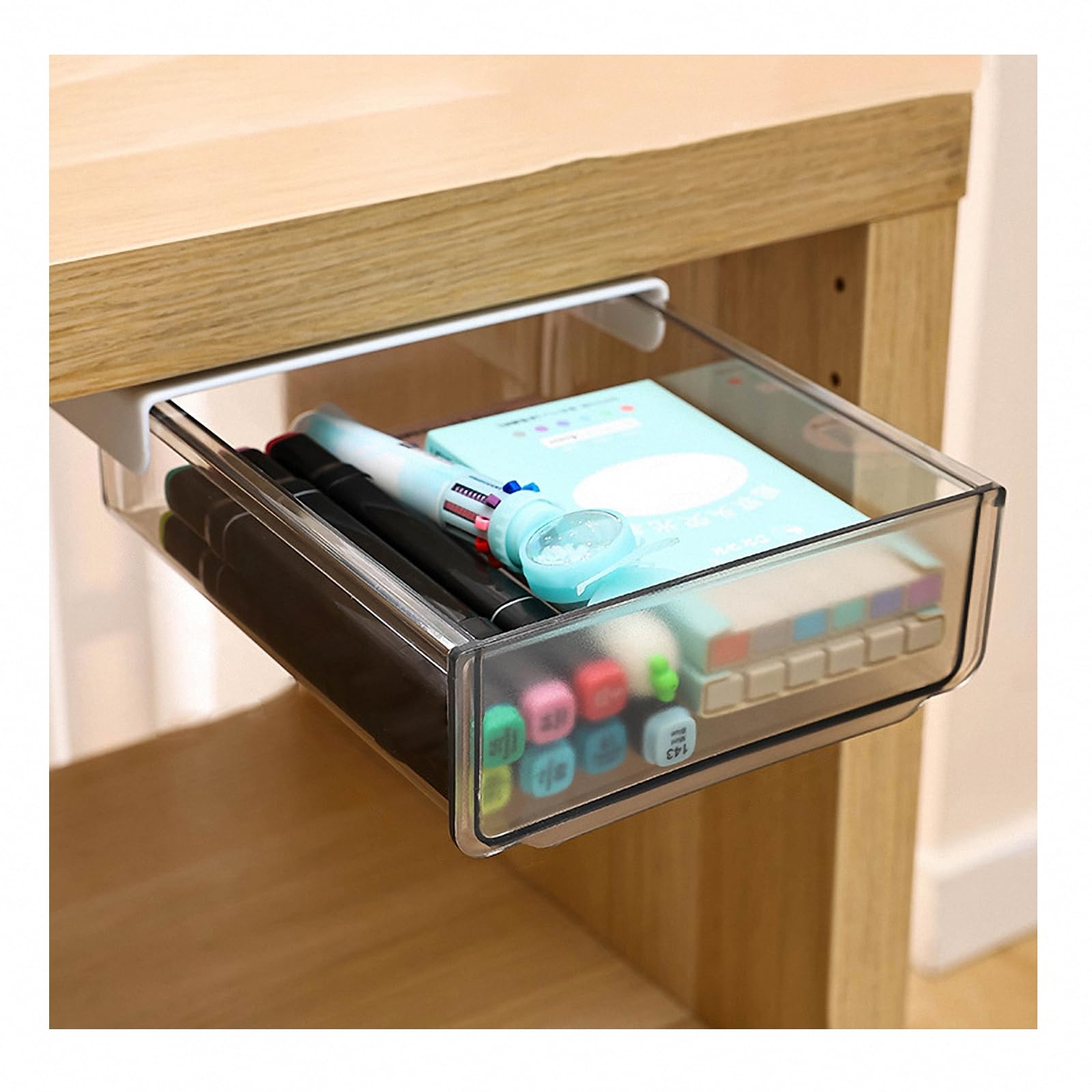 Contenitore sotto scrivania, Scatola portaoggetti sotto la scrivania, cassetto Autoadesivo Il Tavolo, Vassoio Nascosto for della, Grigio, 21 * 17,5 cm(Gray)