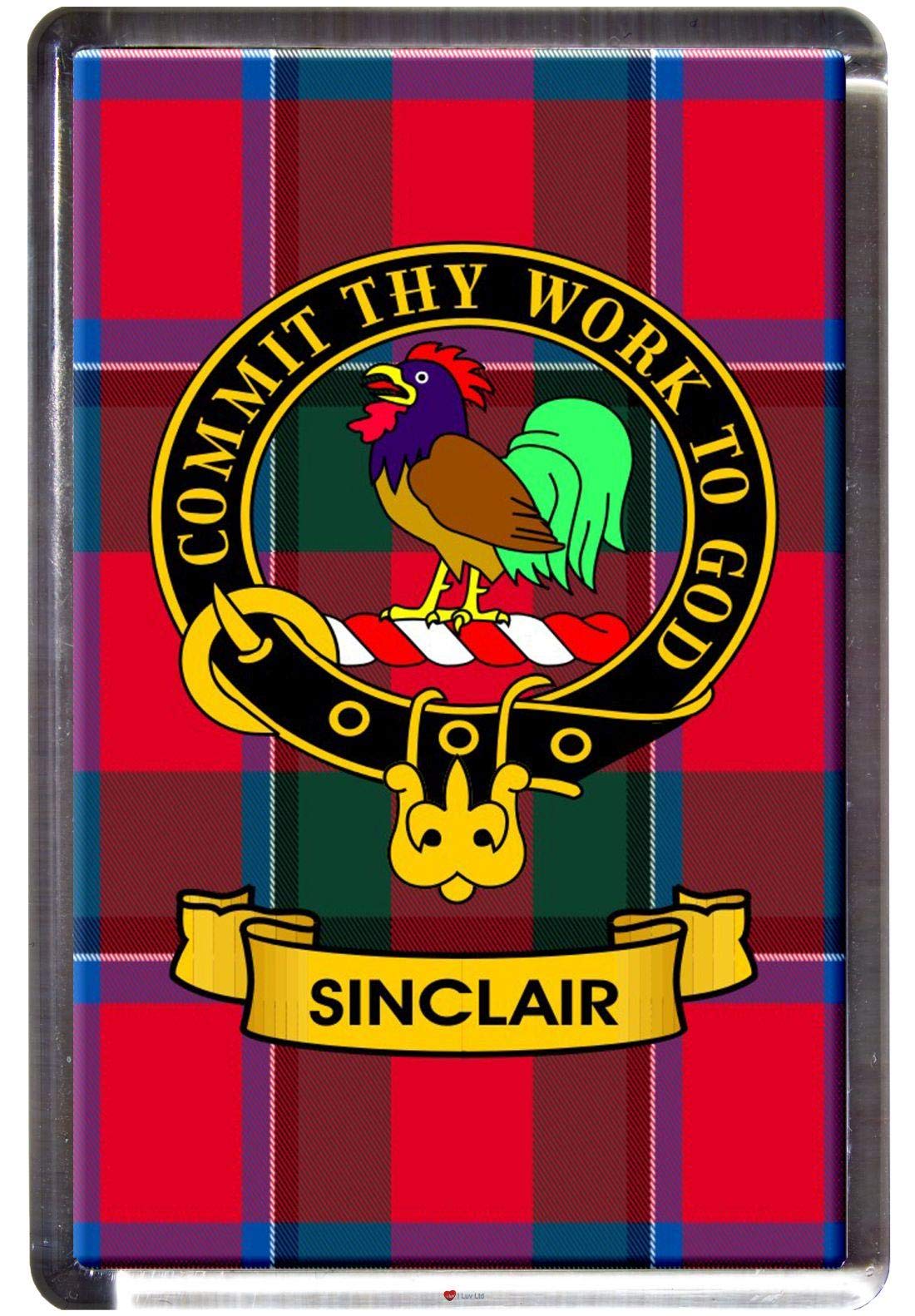 Sinclair Clan Tartan Fridge Magnet with Scottish Clan Crest on Clear Acrylic Base