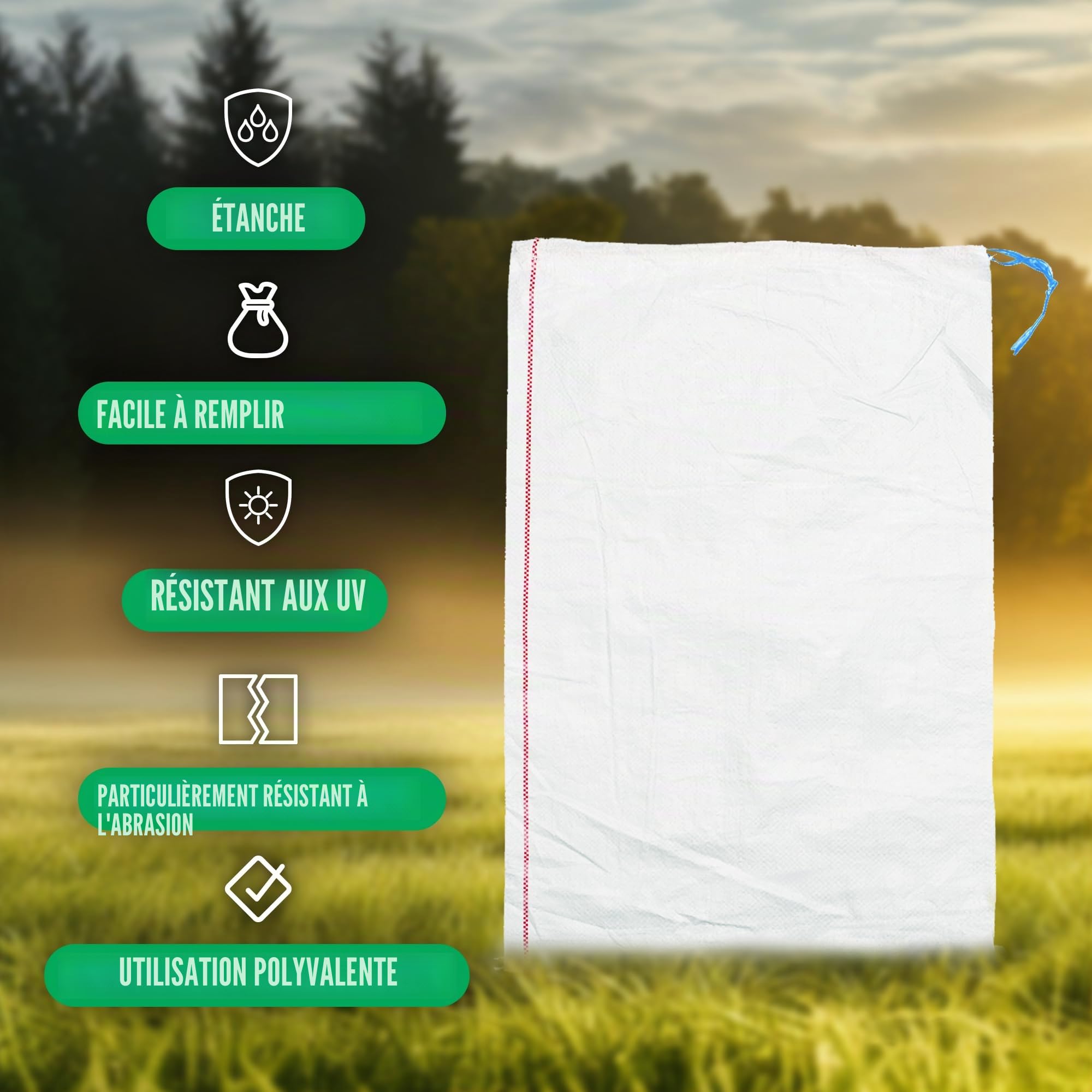 Lot de 100 Sacs à Gravats | Sac Tissé en PP 50x80 cm | Blanc