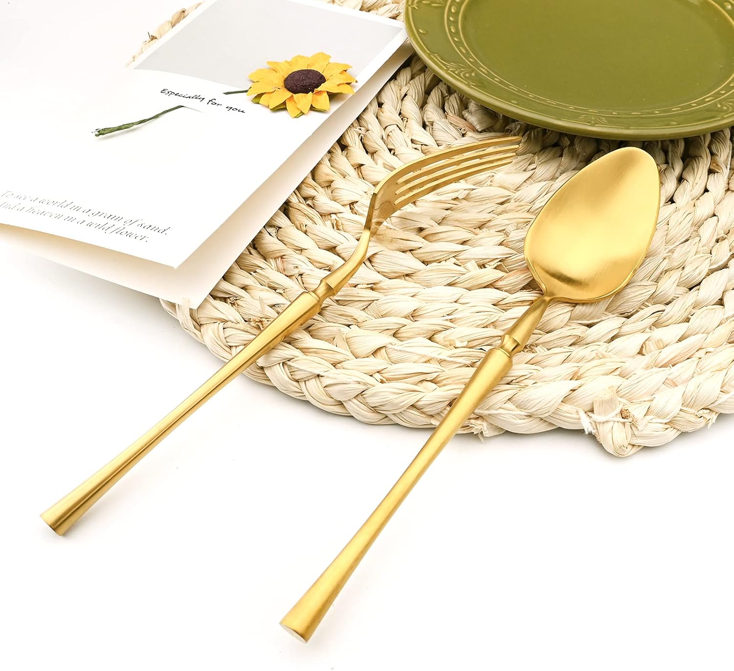 24-Pieces Gold 18/10 Stainless Steel Flatware Set, Matte Luxury Cutlery Set Kitchen Dinnerware Include Knife Fork Spoon and Teaspoon, Service for 6