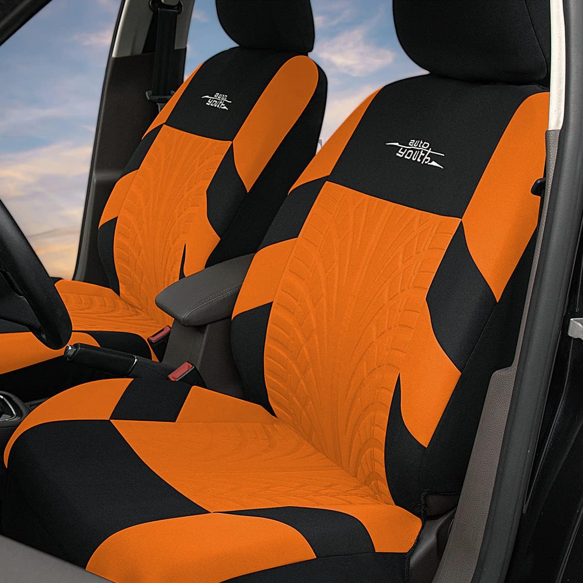 AUTOYOUTH Autositzbezüge für Vordersitze, atmungsaktiv und waschbar, Schalensitzbezüge für Autos, LKW, Geländewagen, Vans, Airbag-kompatible Automobil-Innenbezüge, Orange