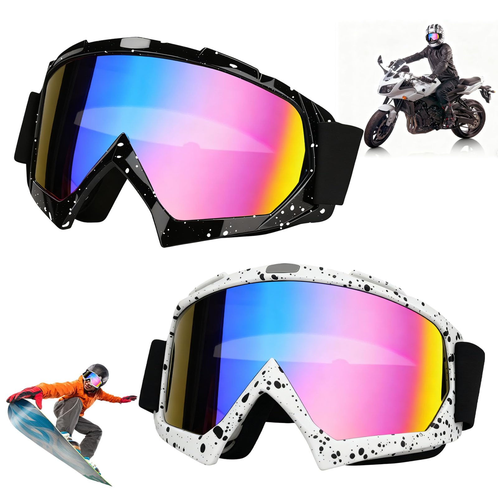 JQF Gear Occhiali da Sci,YH359 Maschera da Sci OTG per Unisex Anti-UV400 Anti Nebbia Antivento Antipolvere Occhiali da Neve per Ski Ciclismo Moto Sport All'aria Aperta (01-Argento/Nero VLT 13