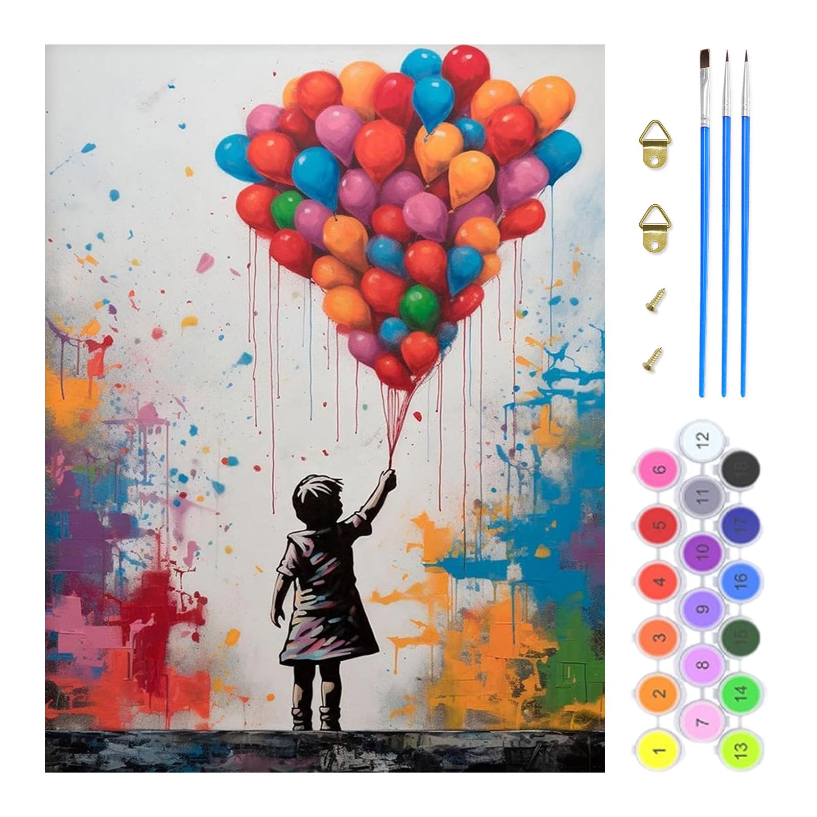 TOSTOG Paint by Numbers for Adults Oil Painting Kits for Adults Boy Holding a Balloon Painting by Number Kits for Beginners for Home Decor(11.8×15.7inch)