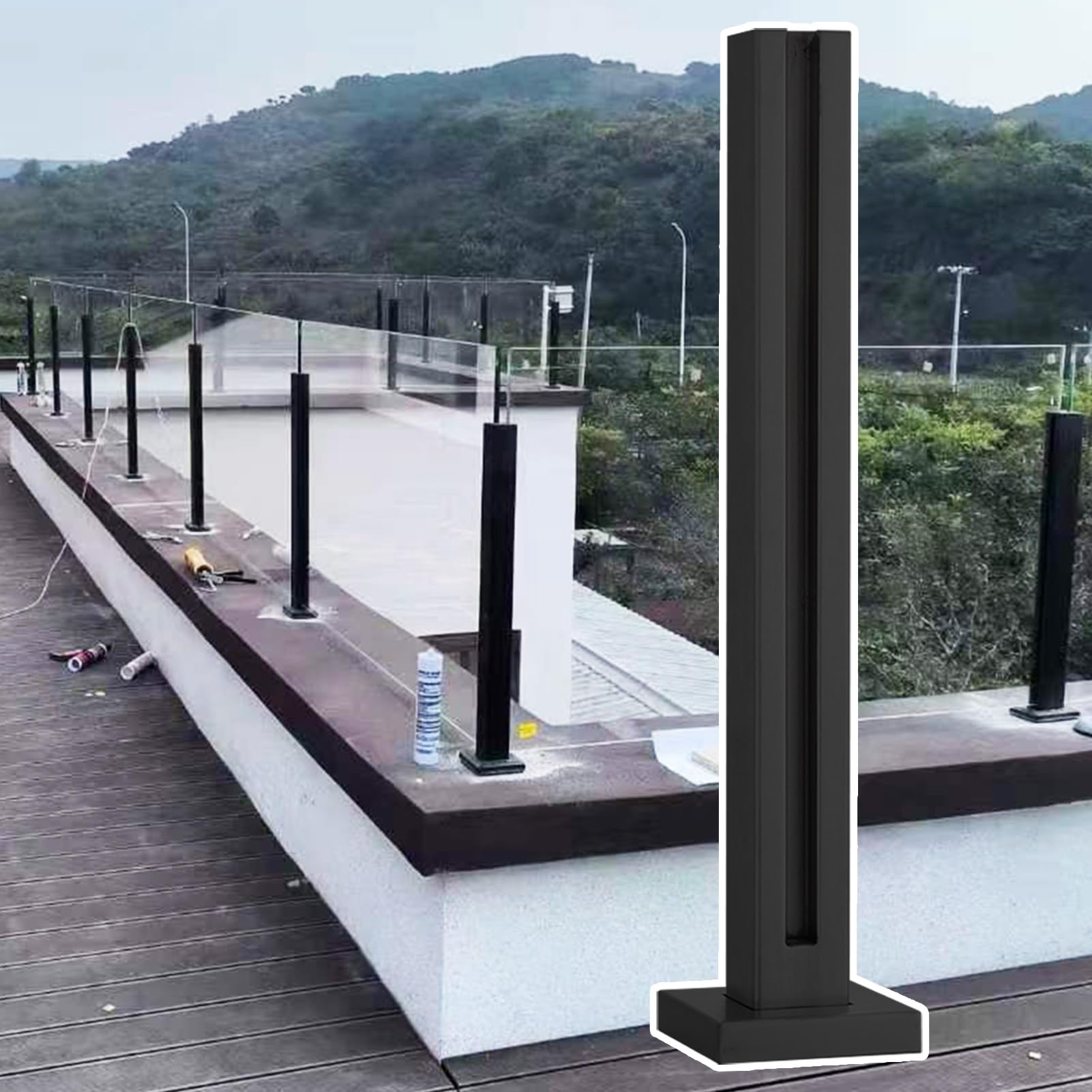 Kit poteau de balustrade en verre noir et colonnes de garde-corps de sécurité pour terrasse