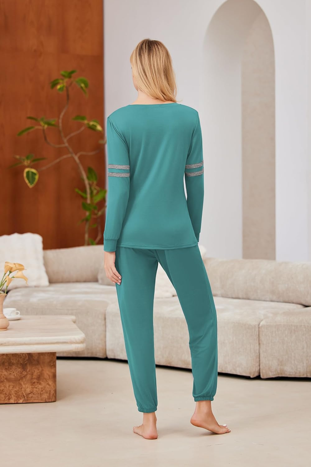 Ekouaer Womens Pajama Sets Long Sleeves 2 Pieces Casual Loungewear Outfits Round Neck Sleepwear with Pockets - Image 5