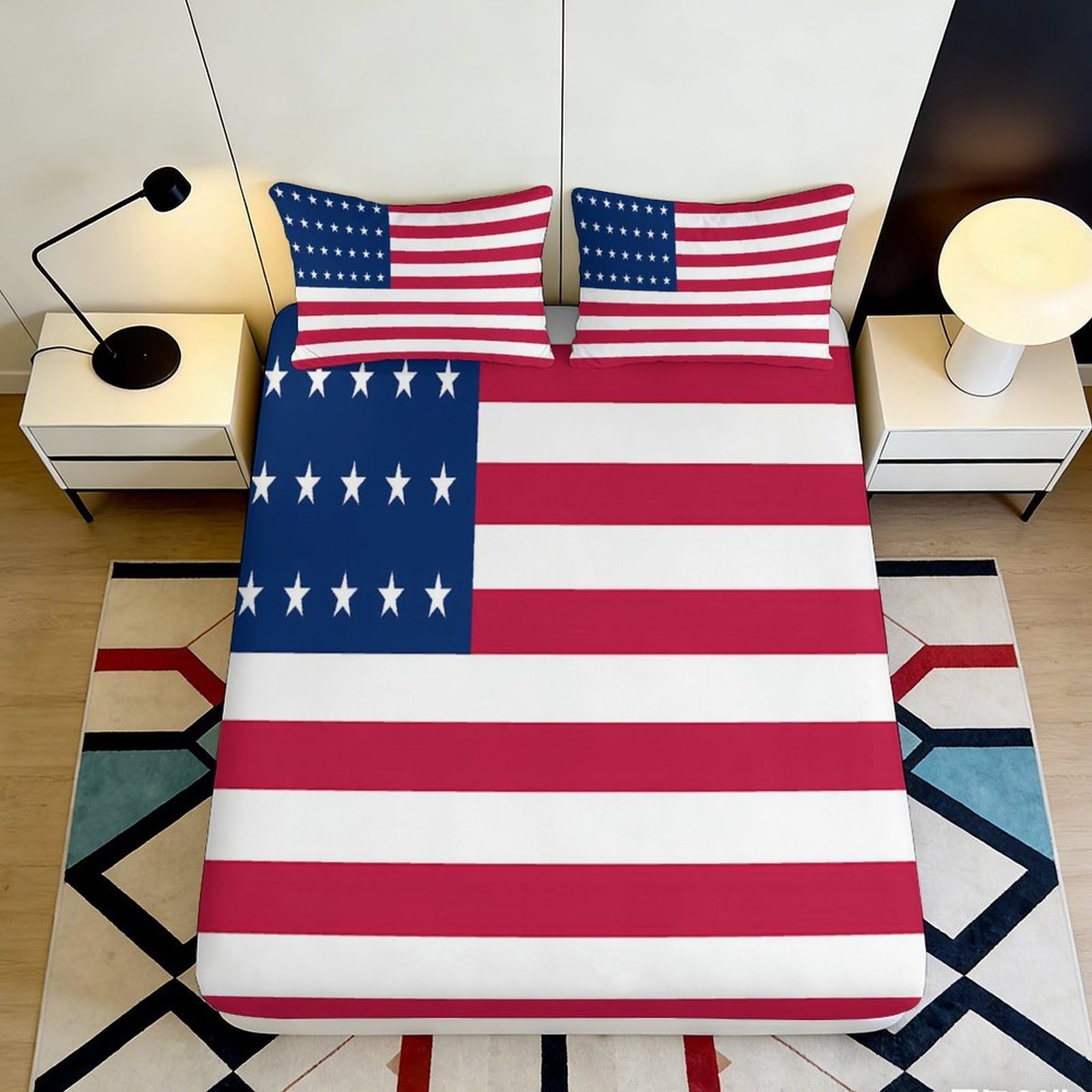 Uynsixtme Style-2 3D Printed American Flag Fitted Sheet Microfiber Deep Pocket Bedroom Bedding Set Us Style Mattress Fitted Cover Washable 140X200x25cm
