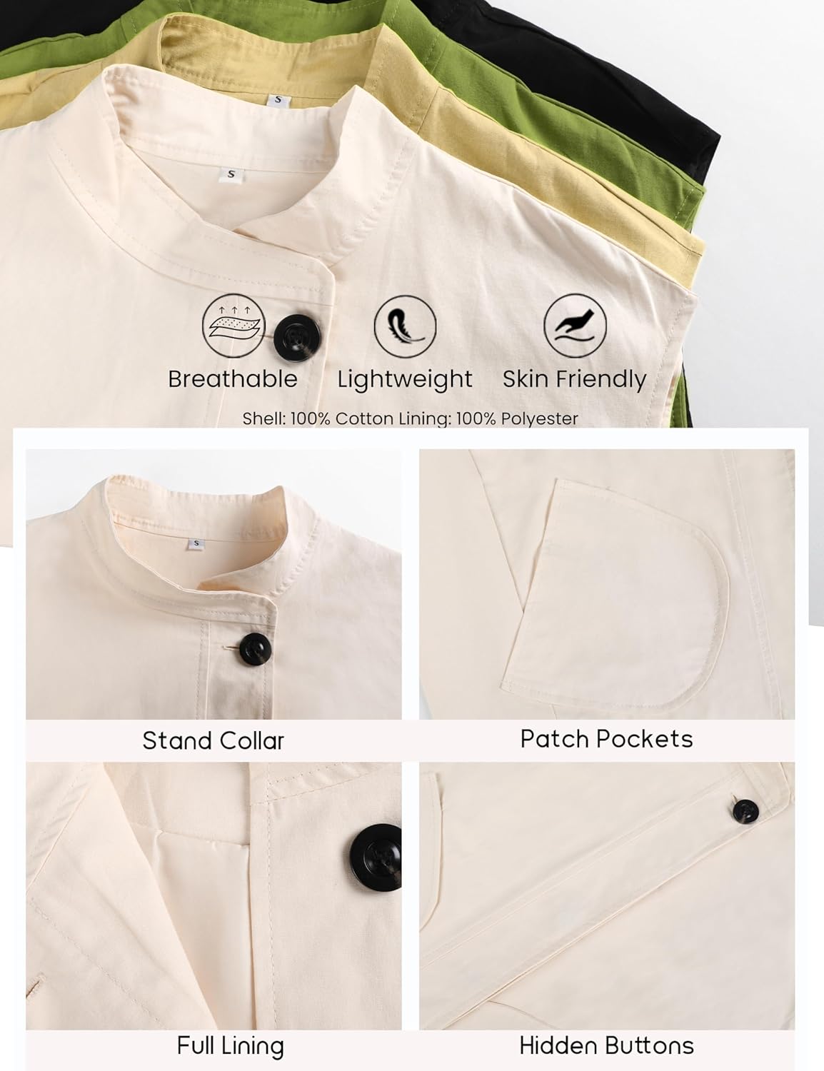 Watashi Women's Stand Collar Cotton Vest Casual Button Up Oversized Sleeveless Waistcoat for Fall Spring Layering Cardigan - Image 6