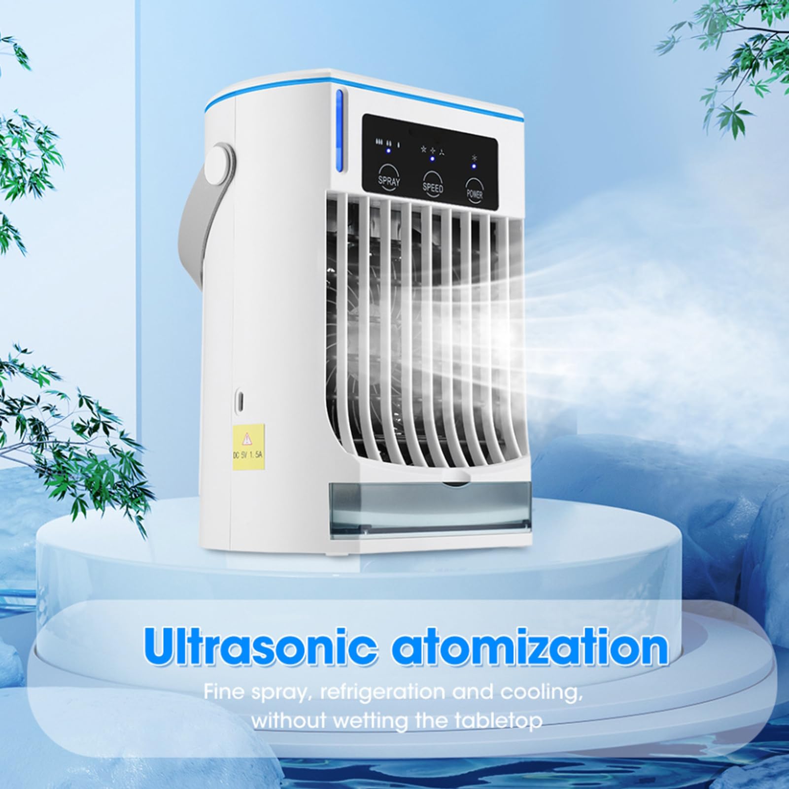 Fockety Mini Condizionatore, Raffrescatore Portatile A 3 Velocità, | Ventilatore e umidificatore 3 in 1, 3 velocità di ventilazione, filtrazione a carboni attivi, motore impermeabile, di
