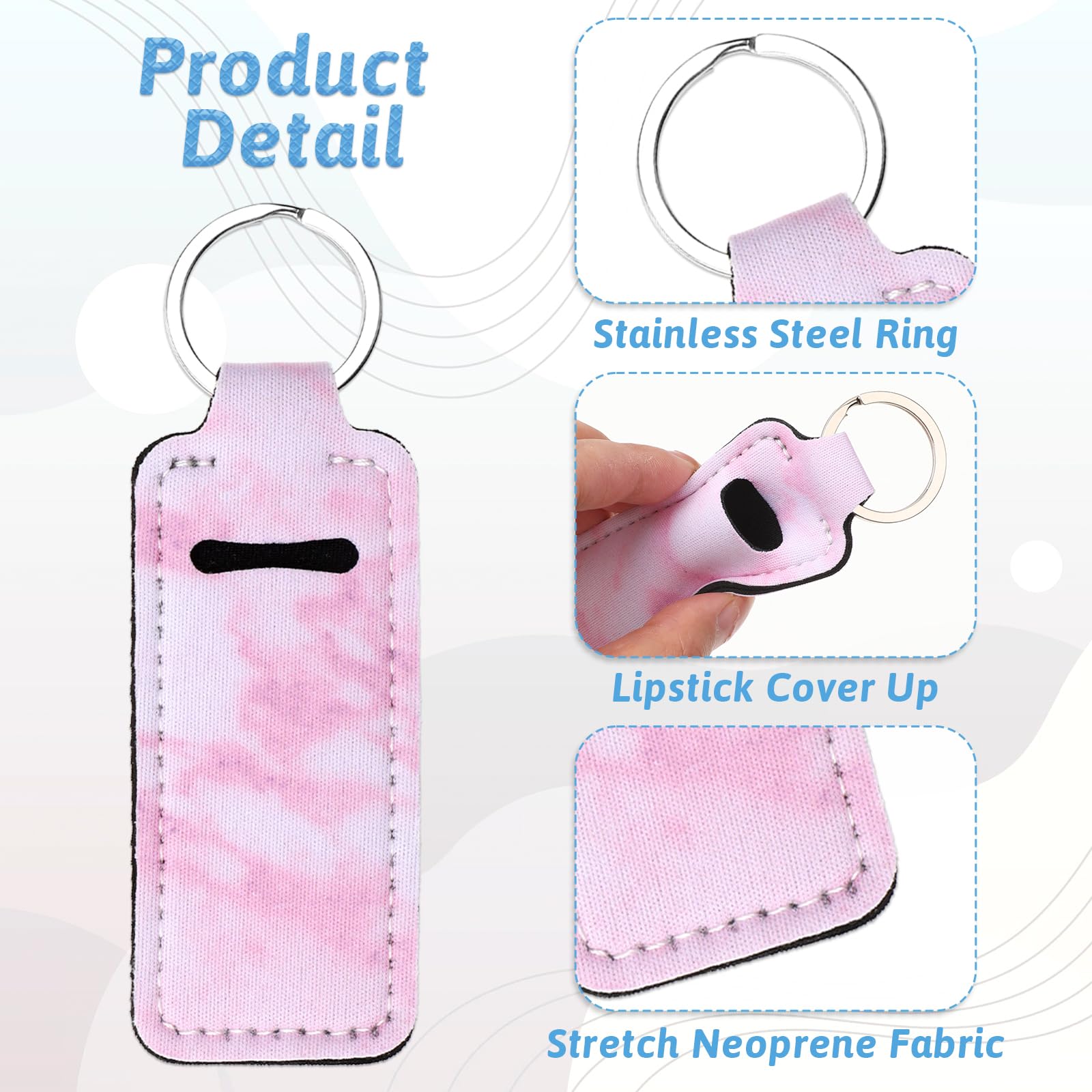 Prasacco 6-Piece Chapstick Holder Keychain, Lip Balm & Lipstick Holder, Multicolor Marble Pattern, Elegant Design for Women - Image 3
