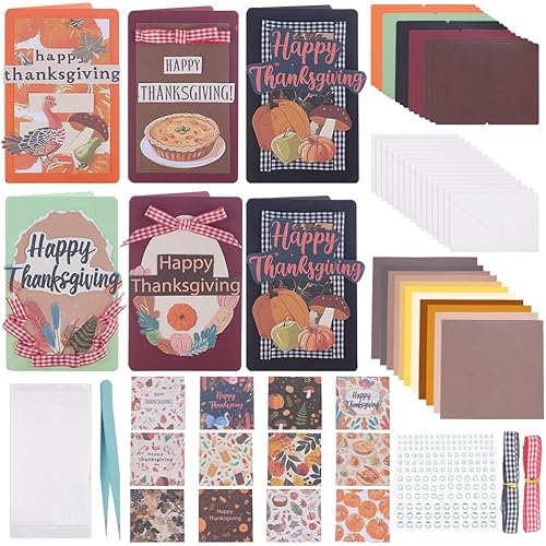WEBEEDY 15 Sets Thanksgiving Day Card Making Kit for Adults, DIY Fall Greeting Card Making Autumn Paper Craft Includes 15 Blank Cards, 15 Envelopes & More for Birthday Thanksgiving Invitation Gift