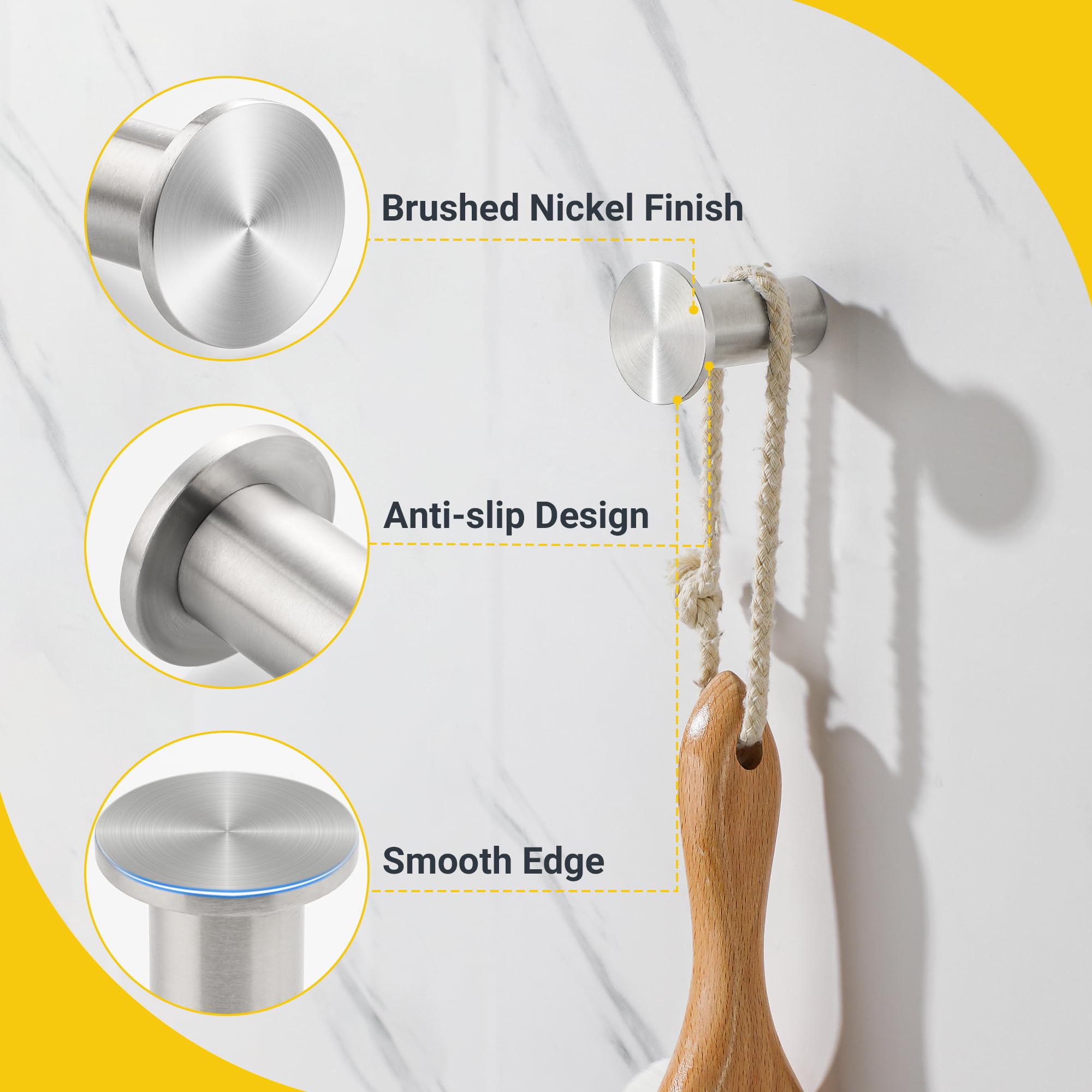 SAYAYO Coat Hooks Wall Mounted 4PCS Brushed Door Hooks for Hanging Towels Wall Hook SUS304 Stainless Steel Heavy Duty for Bathroom Home to Hang Clothes Keys - Image 4
