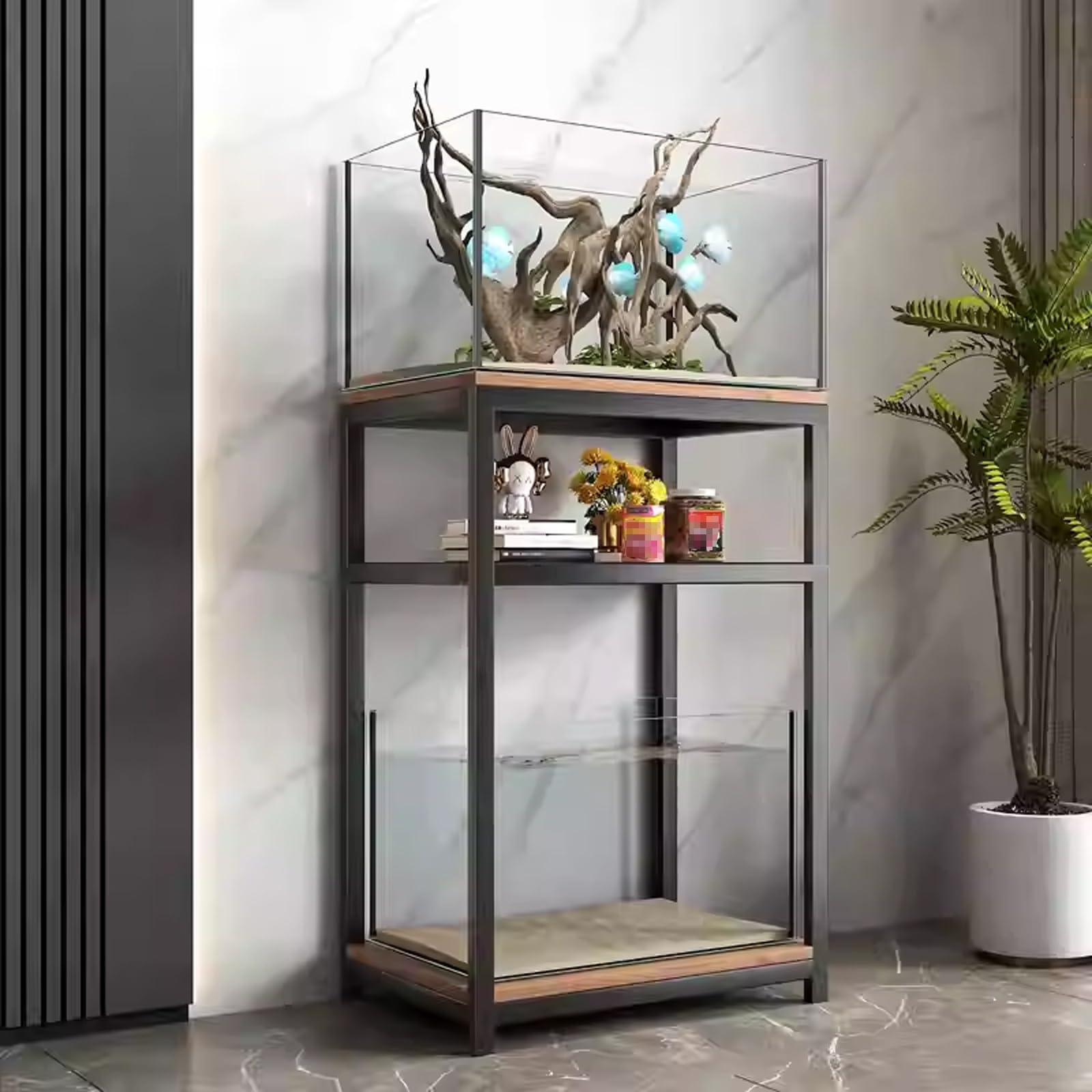 Creative Living Room Fish Tank Stand, Double-Tier Multifunctional Aquarium Stand, Stylish and Elegant, Easy to Assemble, Ideal for Bedrooms, Dining Rooms(Style A,100x50cm/39.4x19.7in)