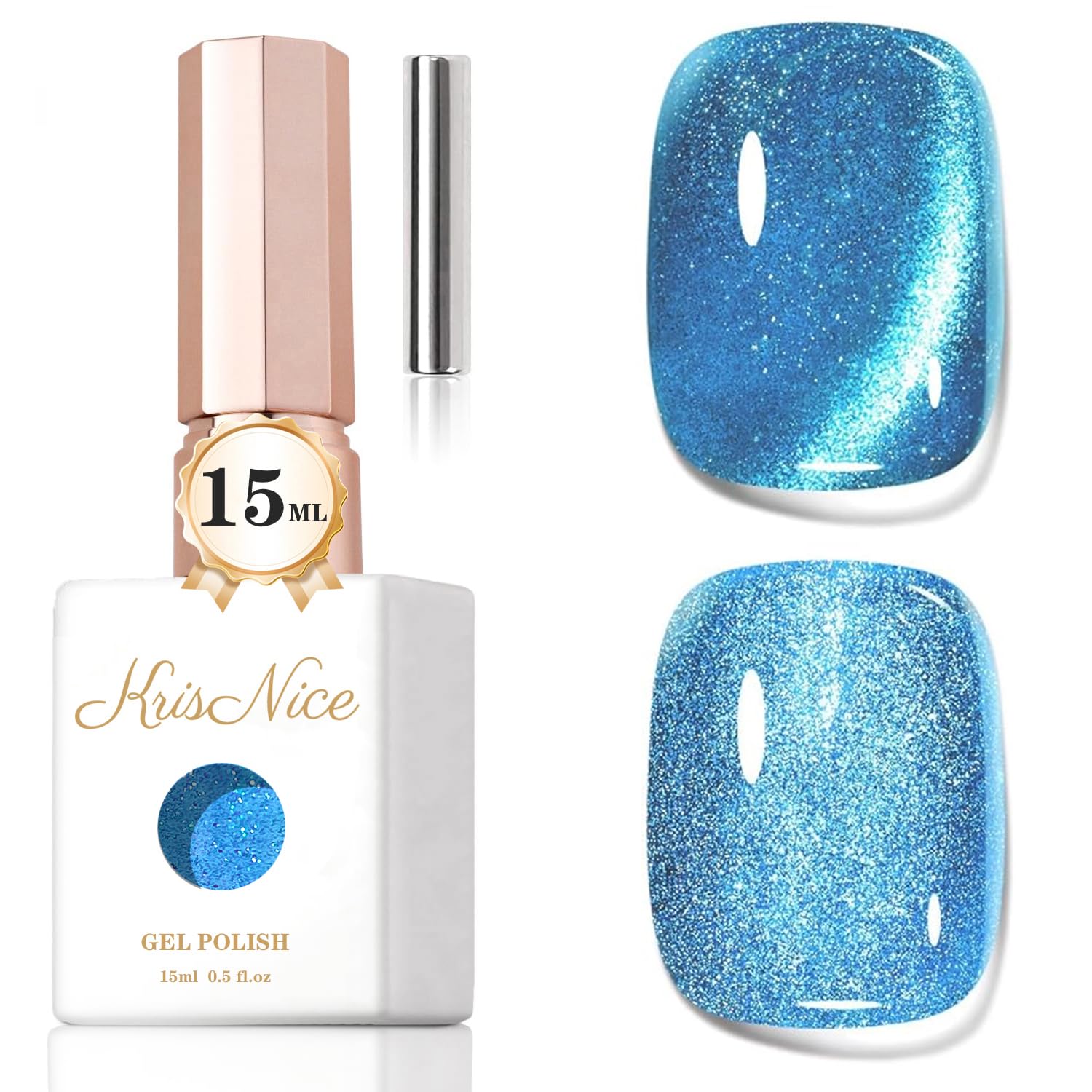 KRISNICE UV Nagellack Cat Eye 15 ML, Gellack mit Magnet, Cat Eye Uv Gel, Glitter Gelnagellack Soak Off Reflective Gel Magnetic Nail Polish für Frauen und Mädchen