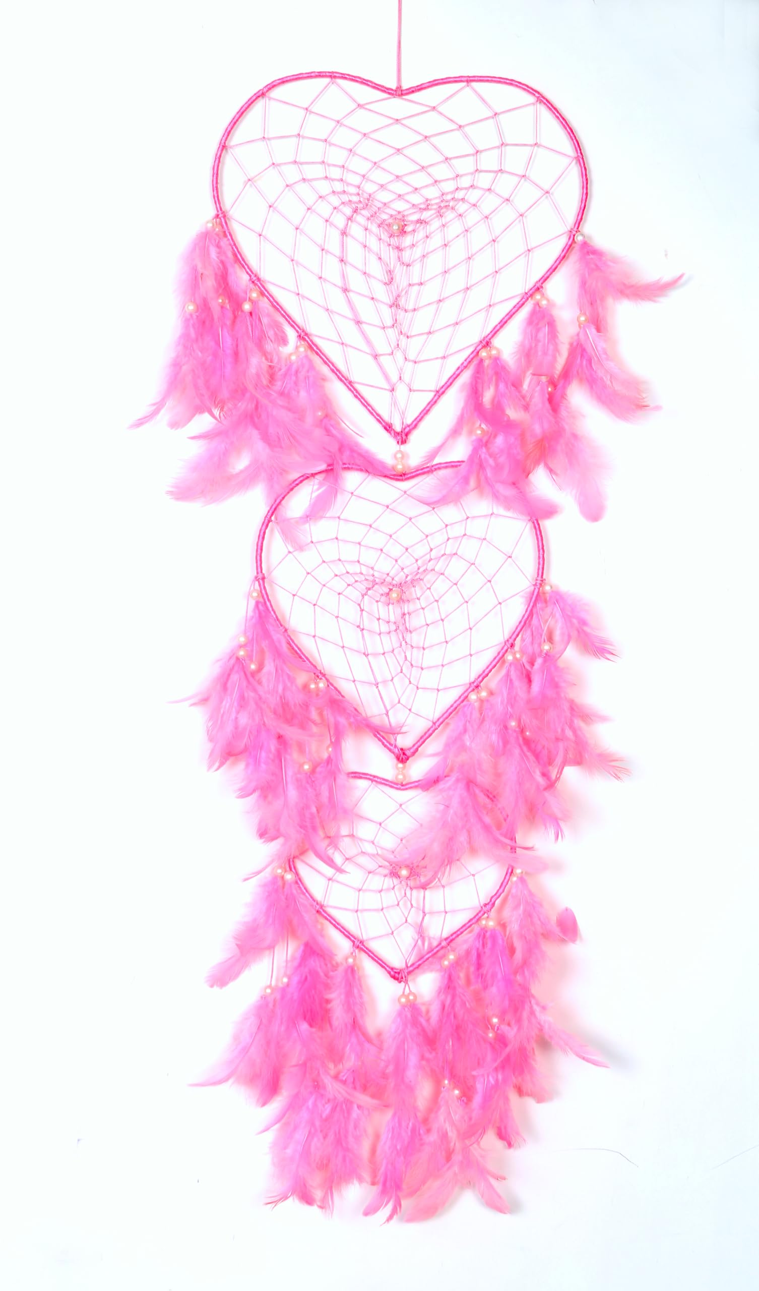 Dream Catchers, Heart-Shaped Wall Hangings, Home Decor, Handmade Dreamcatcher for Bedroom, Balcony, Garden, Party, Cafe, Pink Feathers Length 87 cm-image-28