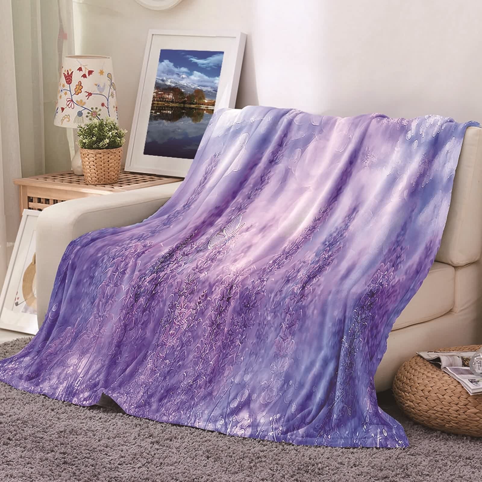 Couverture polaire plaid KnSam 100x150cm lavande pour lit