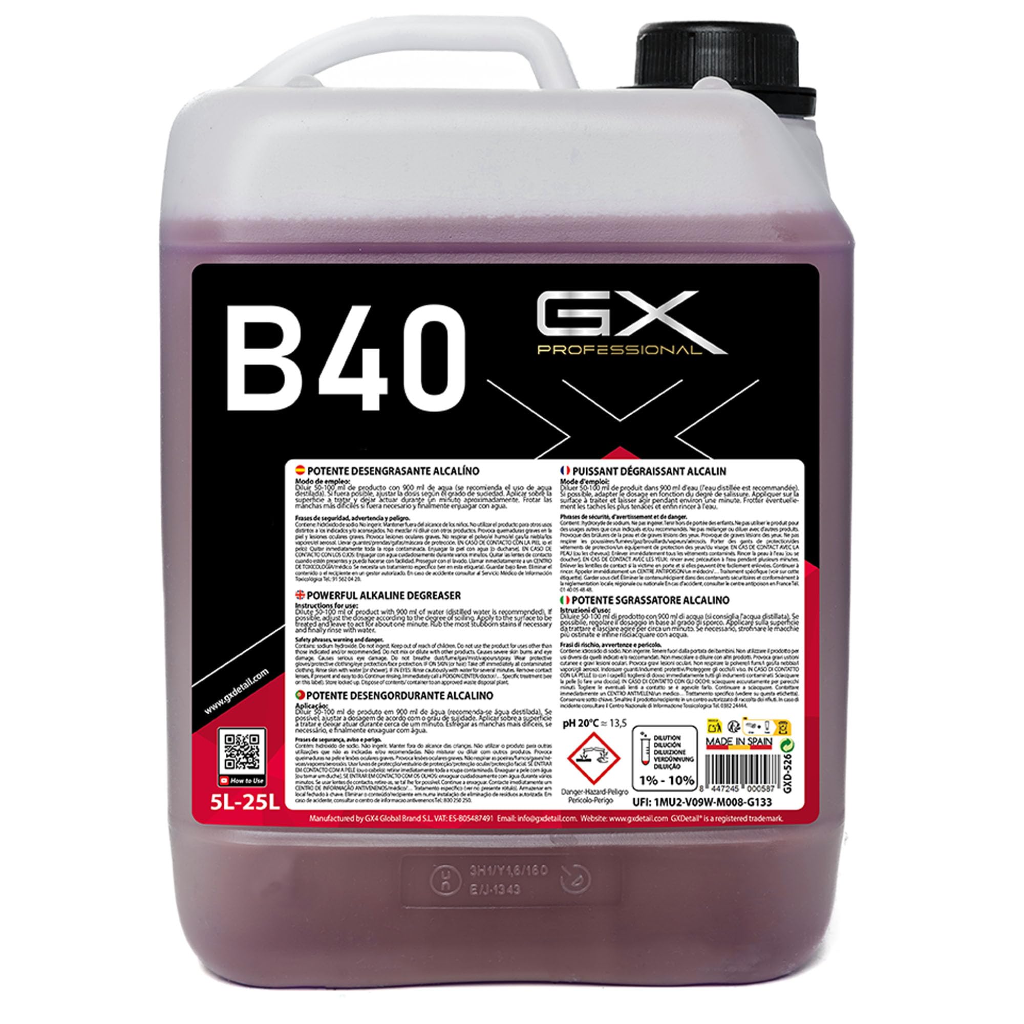 GxDetail Desengrasante Alcalino Concentrado 5 Litros – Dilución 5% - Limpieza Potente para Motores, Suelos y Maquinaria – Elimina Grasa, Aceite y Suciedad Difícil – Fórmula Profesional y Segura...