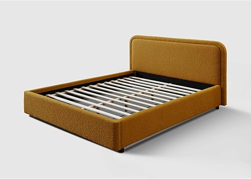 Miniatura 7 de Chloe - Cama de plataforma tapizada  No requiere somier, ramo mostaza, marco de cama Queen