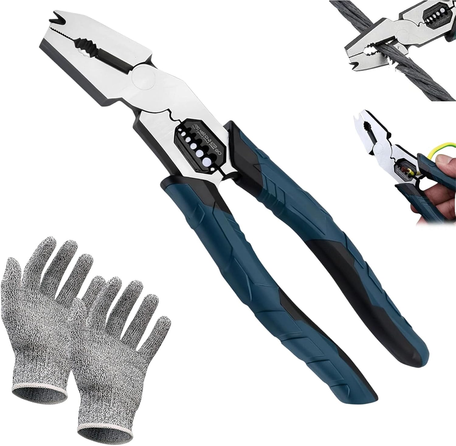 Industrial-Grade Multi-function Cutting Pliers, 2026 Upgrade 9-in-1 Multifunctional Electrician's Pliers, Compound Action Leverage, Nail Puller/Wire Cutter/Stripper/Crimper for DIY & Home Use (2PCS)