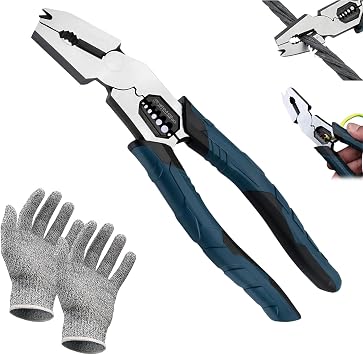 Industrial-Grade Multi-function Cutting Pliers, 2026 Upgrade 9-in-1 Multifunctional Electricians Pliers, Compound Action Leverage, Nail Puller/Wire Cutter/Stripper/Crimper for DIY & Home Use 1PC