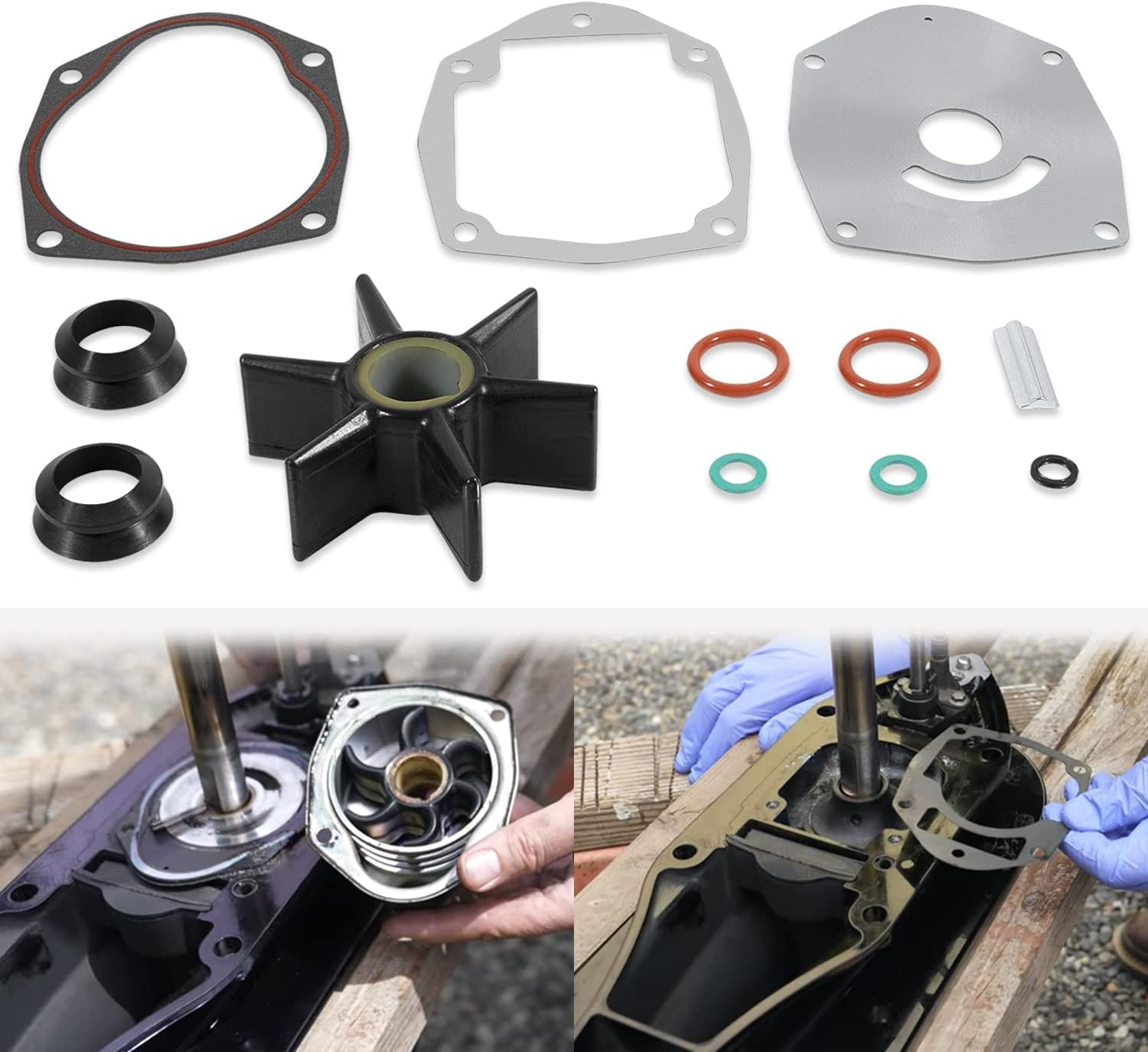 Kit de réparation de pompe à eau pour moteurs hors-bord Mercury Mariner 40-250 CV et MerCruiser Alpha One Gen 2 - Kit complet avec turbine, joints et plaque de montage [Compatible avec 47-8M0100526]