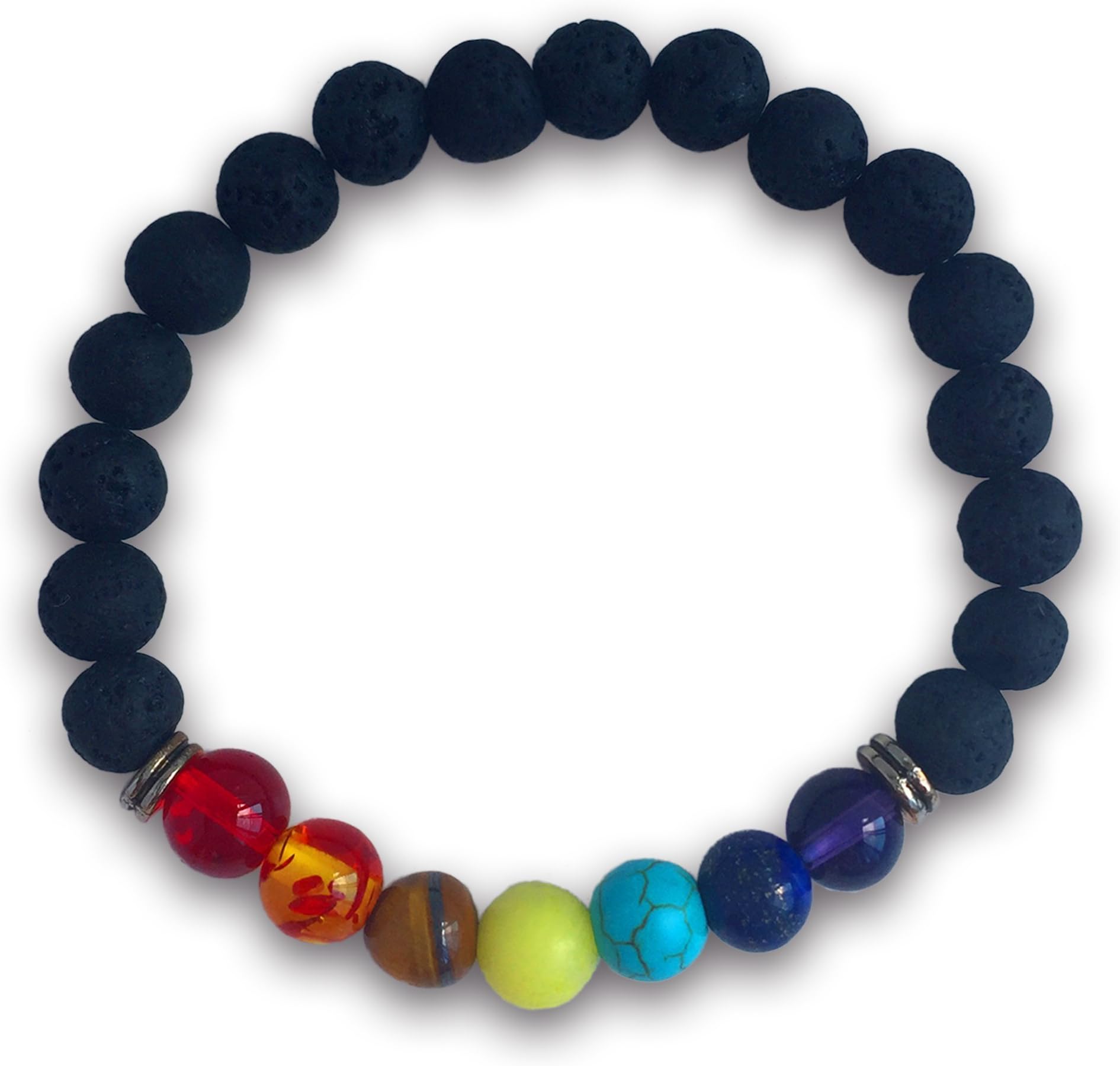 7 Chakras Real Lava Stone Bracelet for Women and Men - Helps Balance Your Chakras - Healing, Yoga, Meditation, Grounding, Self Confidence, Energy and Protection