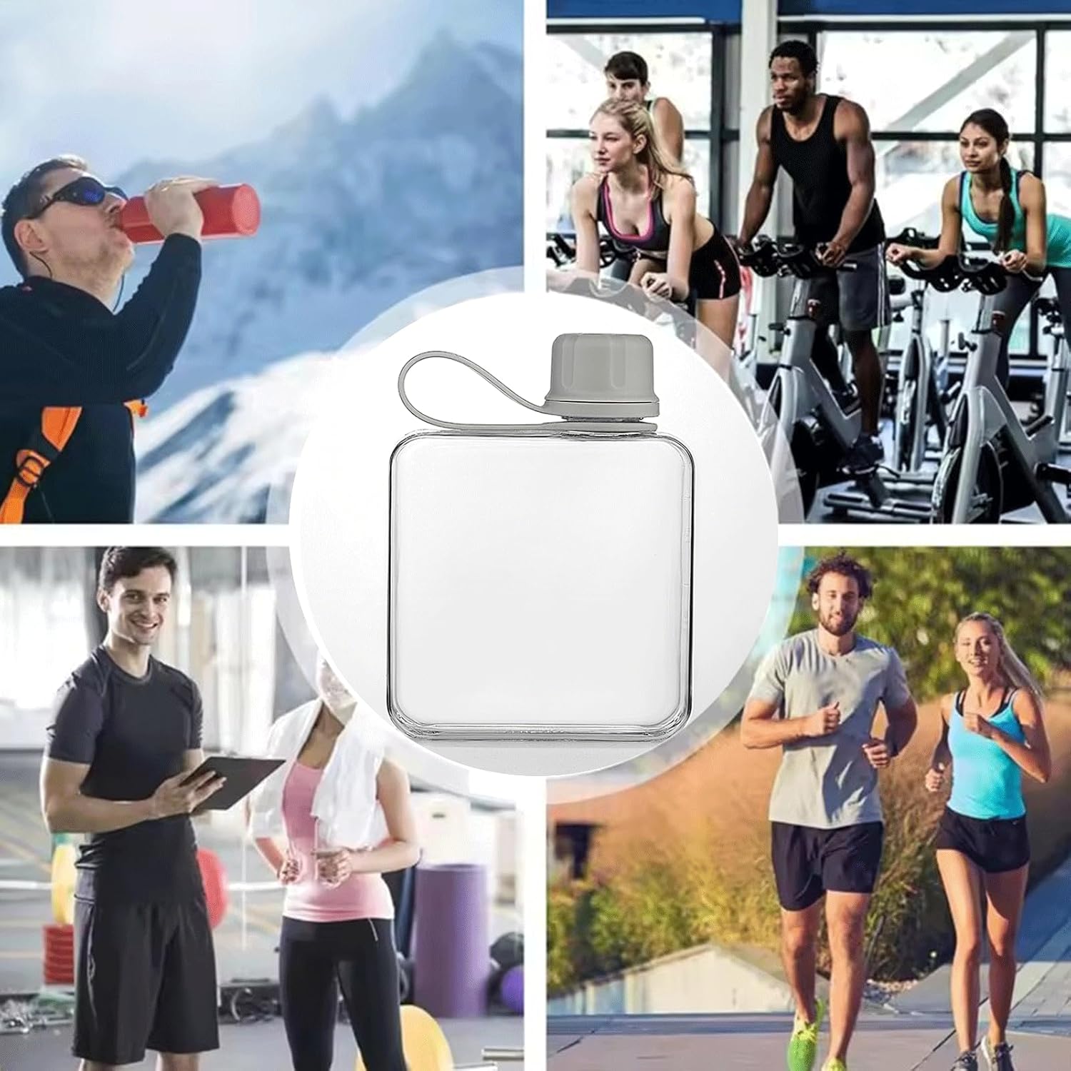 10.8 oz/320 ml Flat Travel Water Bottle, BPA Free Tritan Reusable Plastic Water Bottles Square Plastic Flask Pocket for Camping, Fitness, Outdoor Sports, Fits Purse and Pocket - Image 6