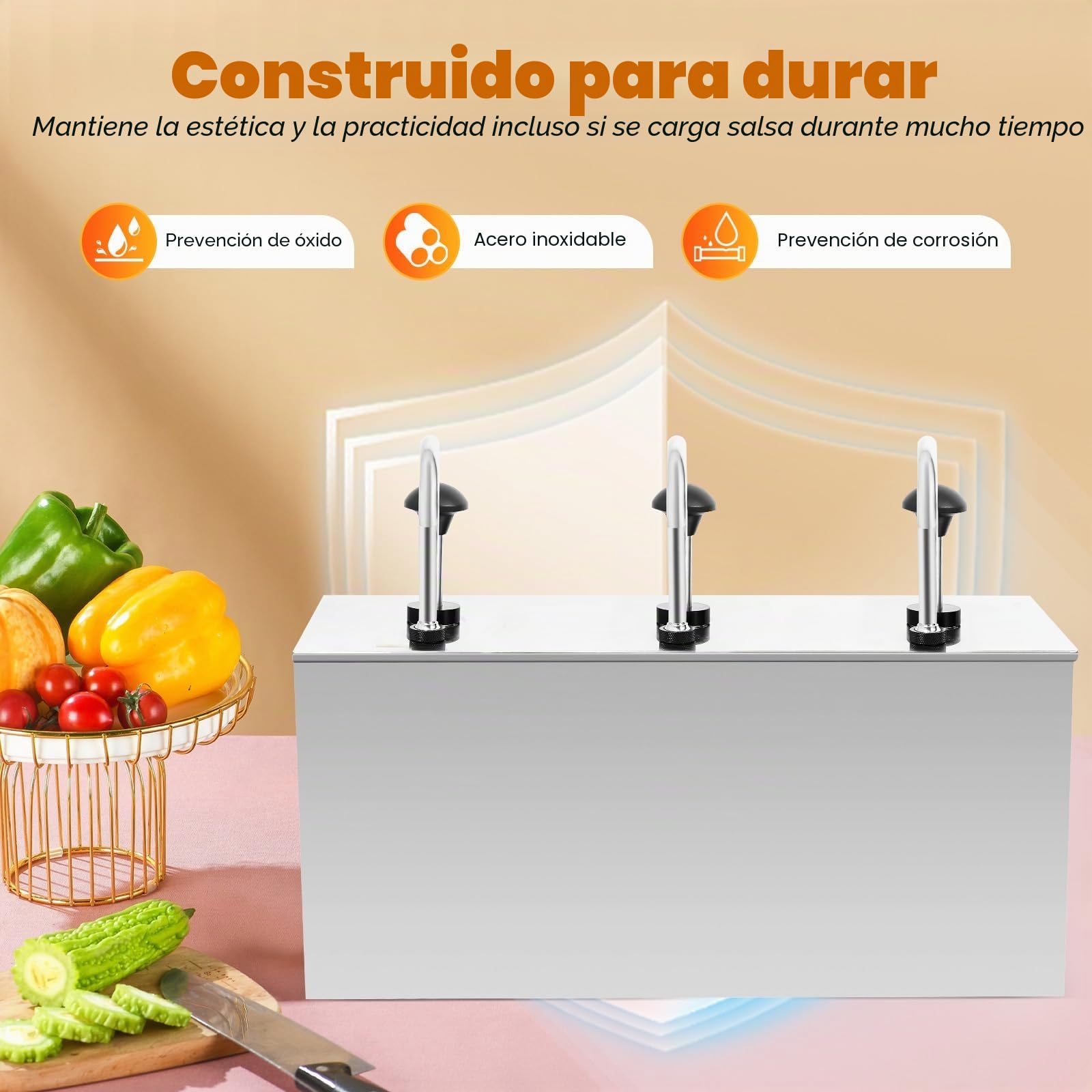 Dispensador de bomba de salsa 3 × 4 L, dispensador de salsas, acero inoxidable, dispensador de bomba, dispensador de mostaza, dispensador para salsa de soja, vinagre, mostaza, 50 x 19 x 25 cm