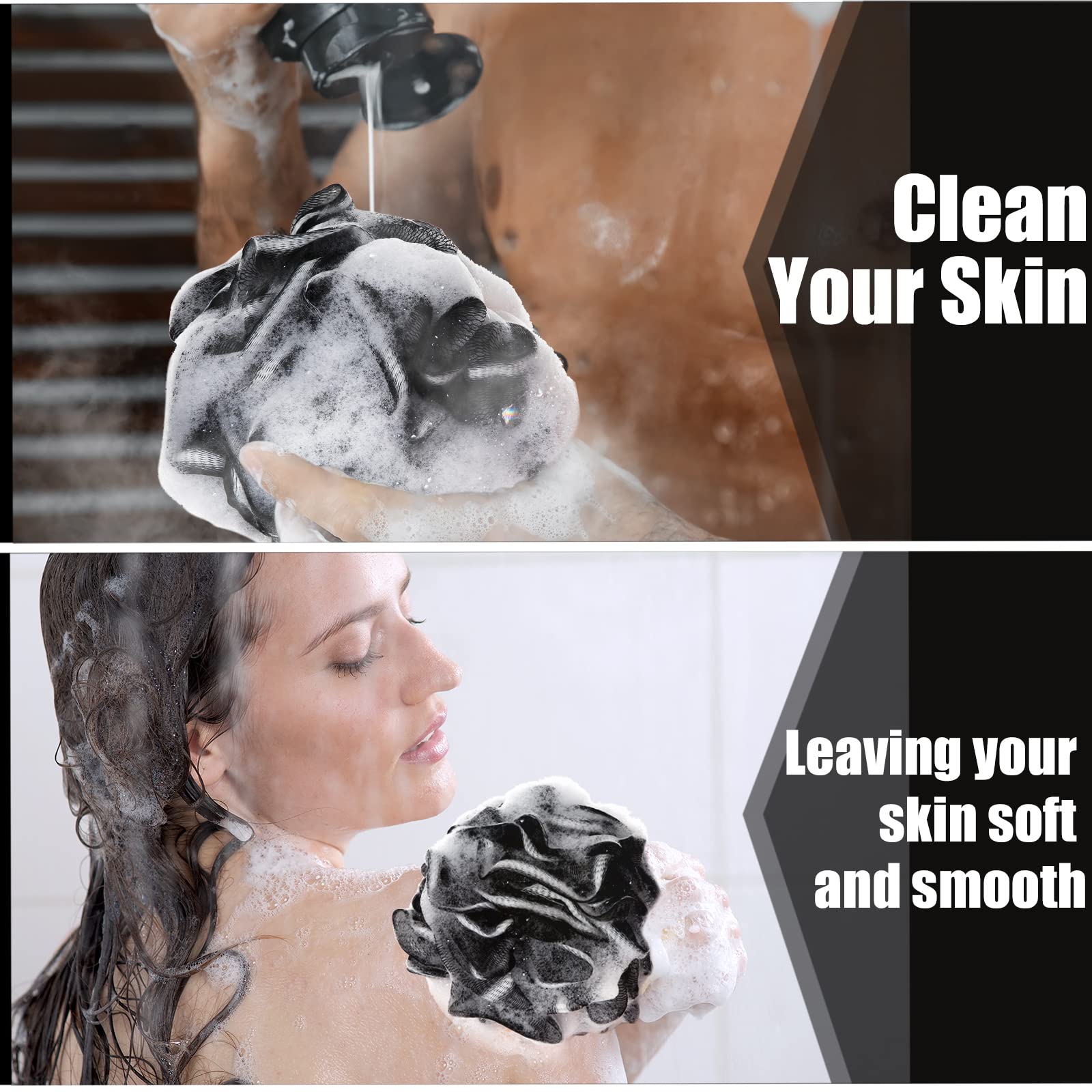 32 esponjas de baño para ducha a granel de 60 g, esponja de ducha corporal de carbón de bambú, esponja de malla grande, esponja suave para hombres y mujeres, bolas exfoliantes para puf de ducha con