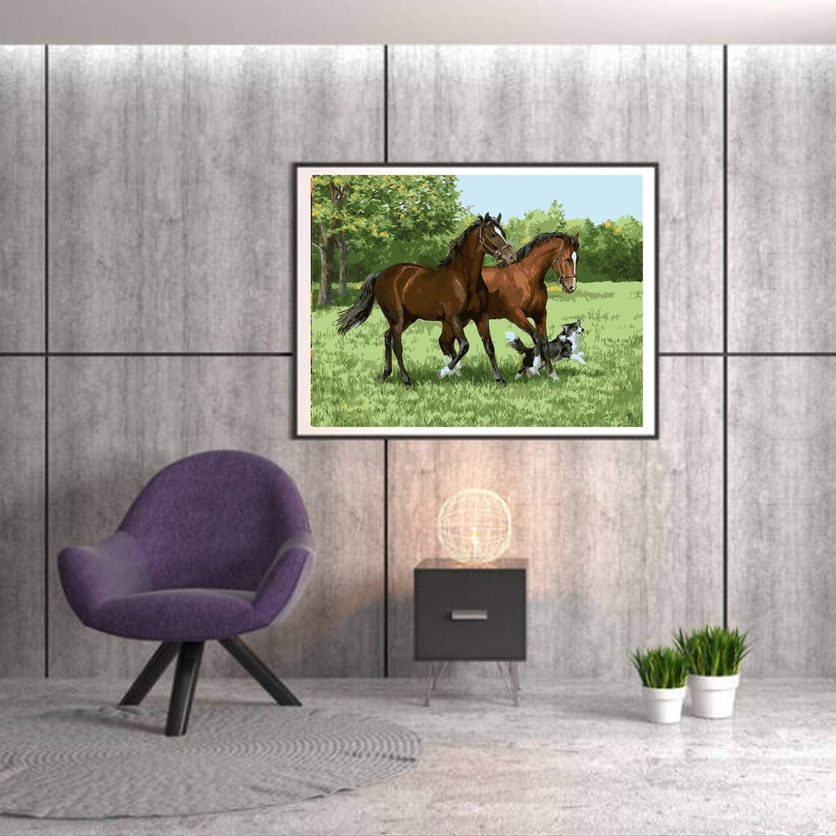 Peinture Par Numéros Adultes – Couple De Chevaux Amoureux Sur Toile 40,6 X 50,8 Cm – Kit Créatif DIY Détente