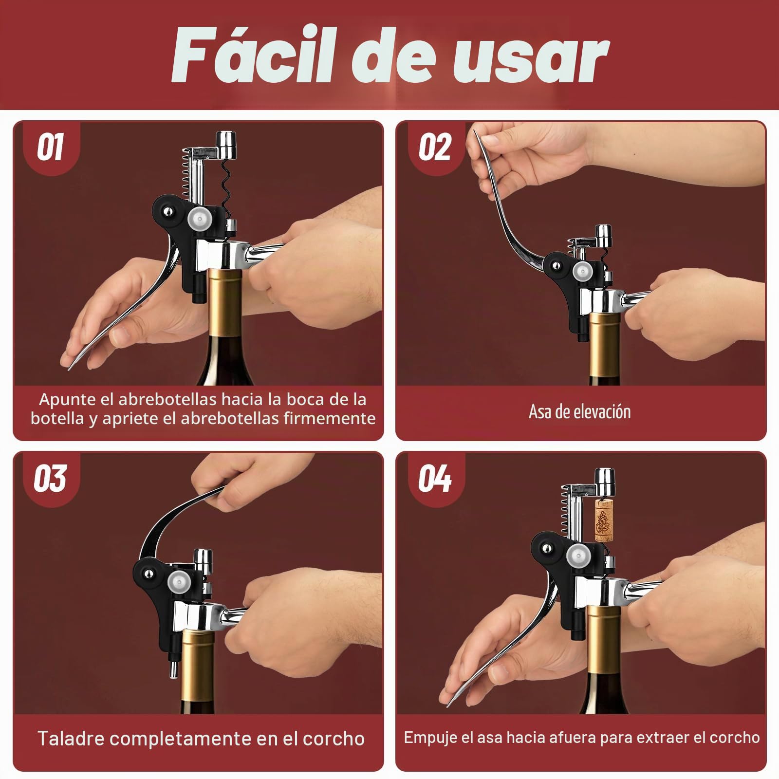 Sacacorchos Set Vino Accesorios 5 Pcs ZUSUZU, Abridor de Vino, Set de Accesorios para Vino, Abridor de Vino de Conejo, con Caja Regalo, Juego de Sacacorchos para Amantes del Vino