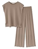 Ekouaer Lounge Sets for Women Two Piece Outfits Knit Cap Sleeve Tops Wide Leg Pleated Pants Casual Dressy Sweater Sets