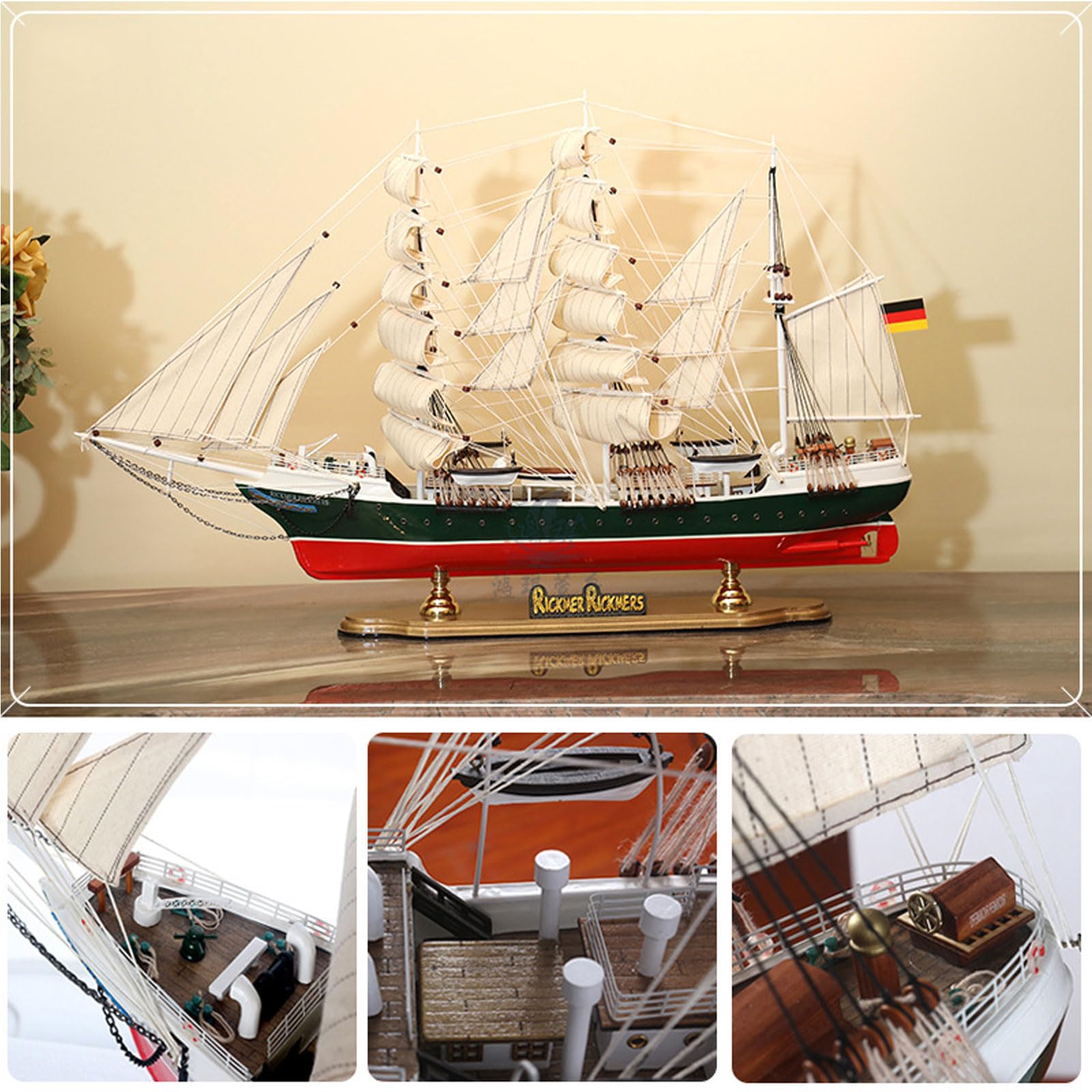 YLME Segelboot Modell Aus Massivholz 52 cm Im Mediterranen Stil Segelboot Modell Aus Holz Als Ornament Kreatives Handgefertigtes Massivholz Kunsthandwerk Als Simulation Ornamente,Rickmore