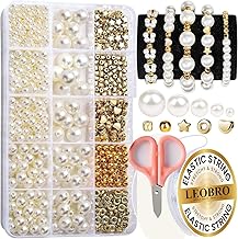 Guellix DIY Jewelry Making Beads Kit for Kids and Adults | Pearl Bracelet, Necklace, Craft Set with White Beads, Gold Spacer | Beads Charms Elastic Cord and Storage Organizer Mermaid Style Supplies