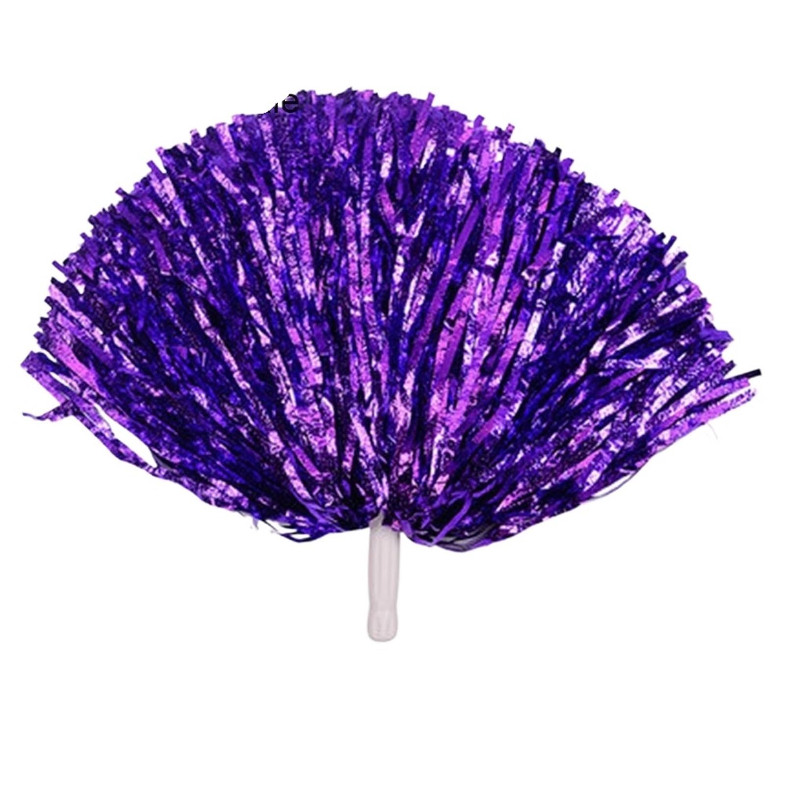 Pompom Fancy Competition Flower Dance Party Decorator Cheerleading Cheering Ball Cheerleader Pompoms for Cheerleaders(Purple Handle)