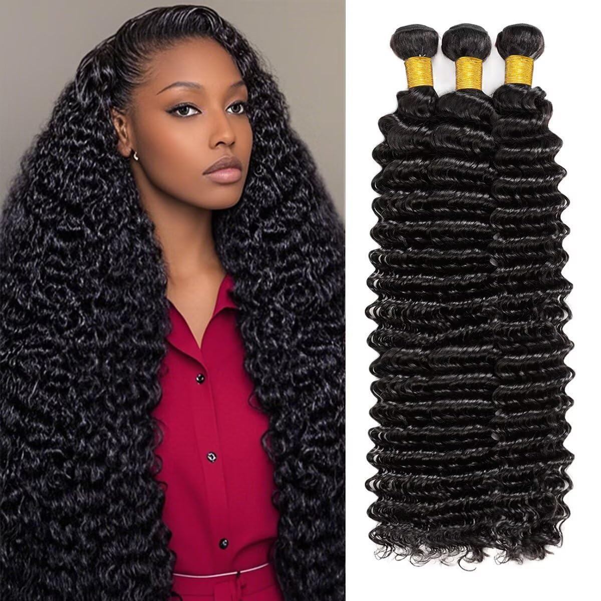 12A Human Hair Bundles 26 26 26 Inch Deep Wave Bundles Human Hair 100% Unprocessed Brazilian Virgin Deep Curly Weave 3 Bundle Water Wavy Hair