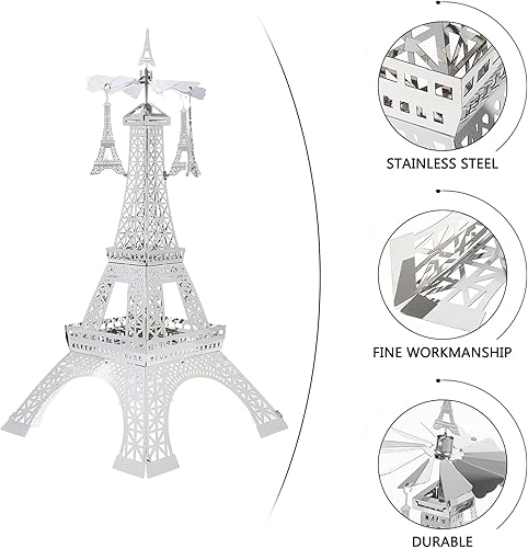 Miniatura 7 de Uonlytech Candelabro giratorio romántico de la torre Eiffel de metal para decoración de mesa