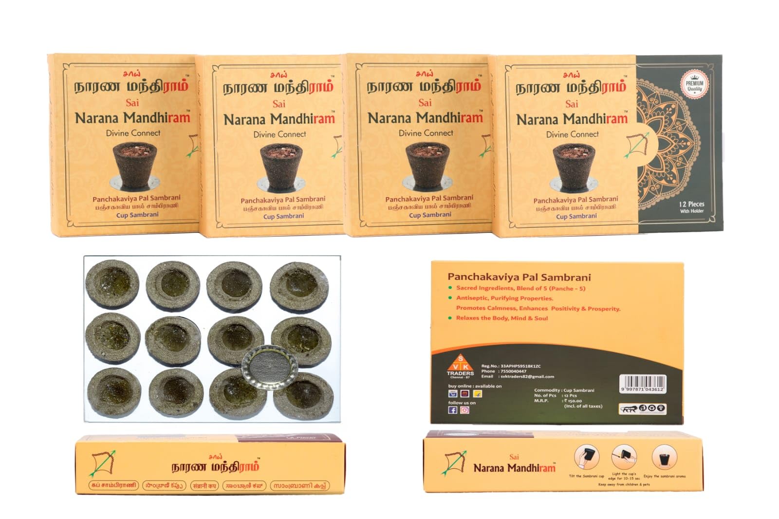 Divine Connect Panchakaviyum with Pal Sambrani Combo Pack of 4 | Herbal Cup Incense | Traditional Aroma | Natural Blend | Smooth Burning & Long Lasting | Cup Shaped Design-image-8
