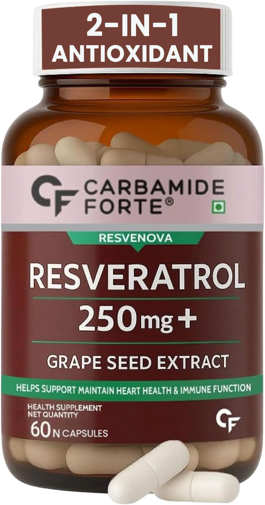 Resveratr𝗈l 250mg | With Grape Seed Extract | Resveratrol Anti Aging, Heart & Immune Support | Grape seed extract 60 Veg Capsules
