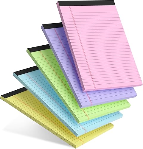 5 blocs de notas de colores de 5 x 8 pulgadas, pequeños bloc de notas legales de papel, 5 blocs de notas de papel, 5 x 8 blocs de papel perforados