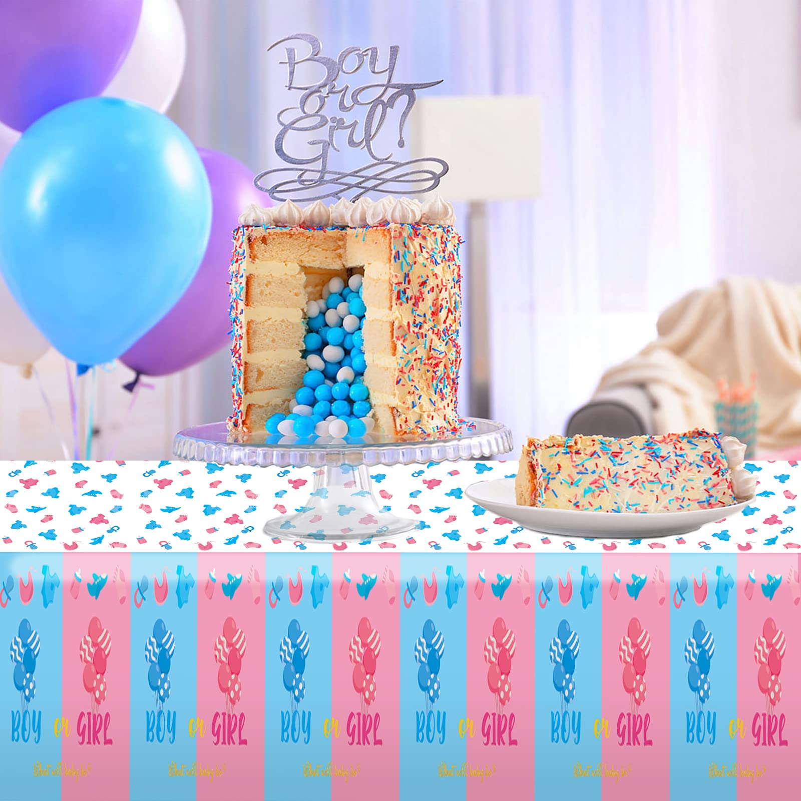 PTECDROTS 2 Tovaglie Per Rivelare Il Genere, Decorazioni Per La Tavola Rosa E Blu, Colori Assortiti, Rettangolari, Per Feste Di Baby Shower, 130 X 214 Cm - 6