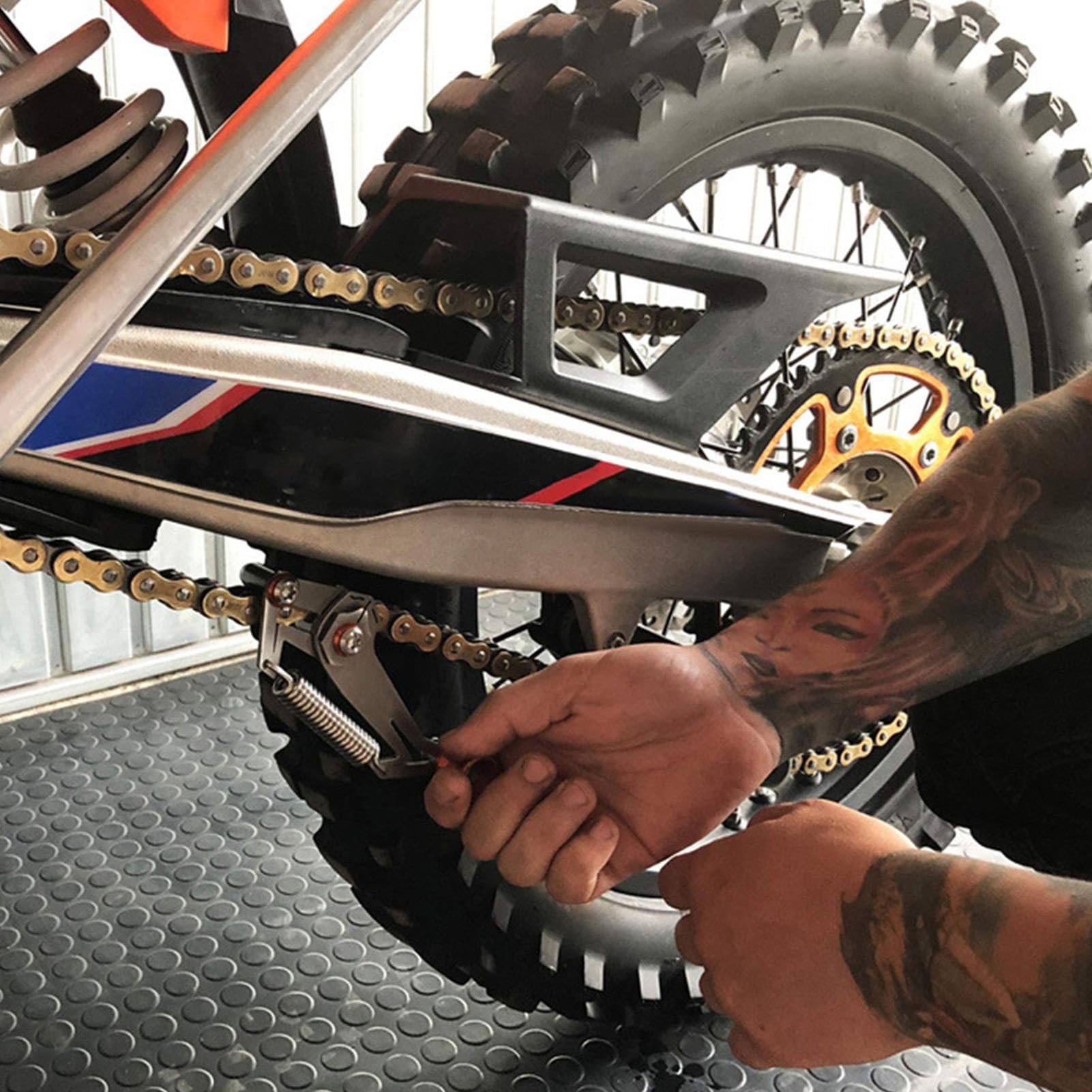 Chain Adjuster Tool, Motorcycle Tensioner Alignment Aid, Heavy Duty Slack Control System, Metal Precision Adjustment Design, Stable Chain Positioning Style, Dirt Bike Atv Road Touring Use