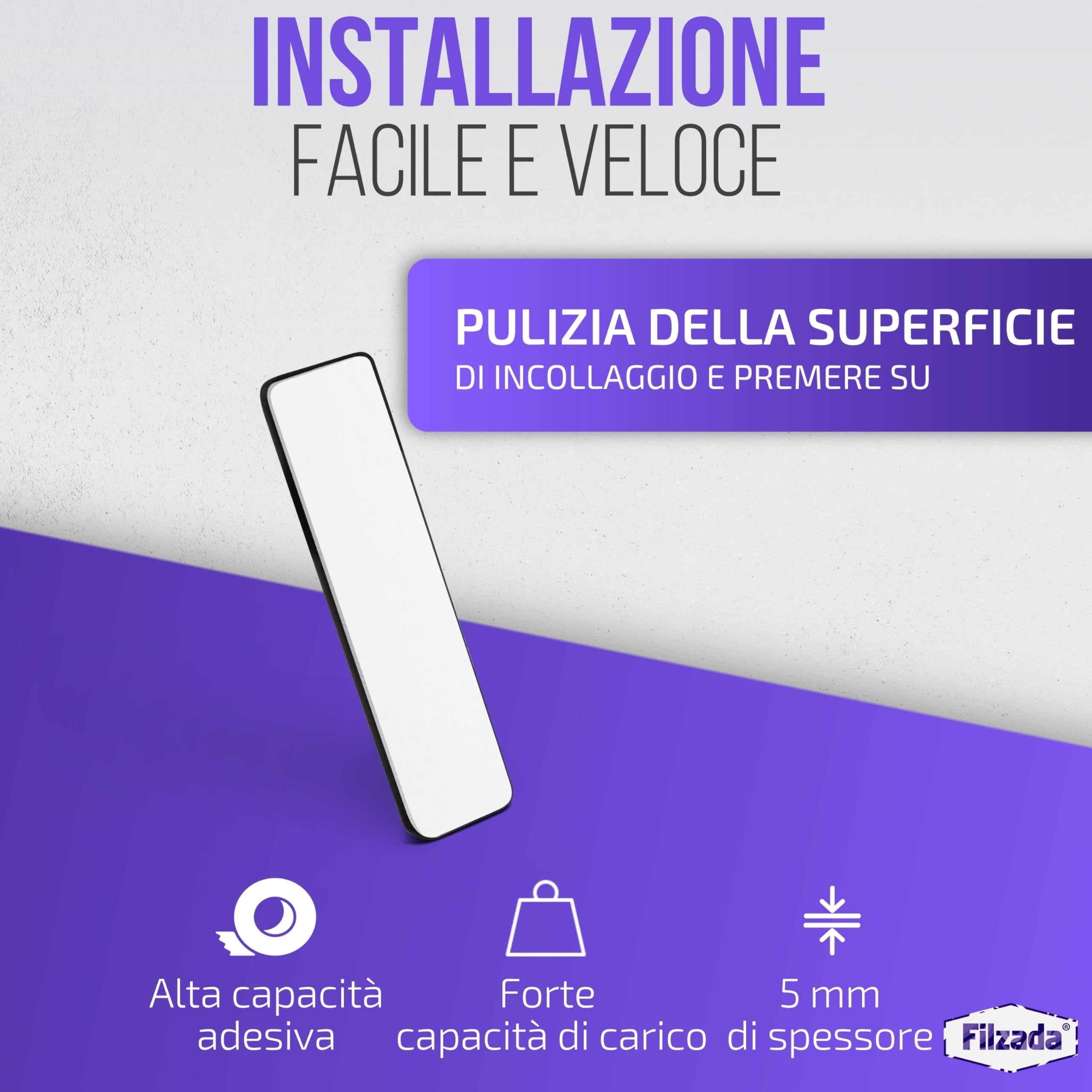 Filzada® 8x Piedini per mobili autoadesivo in Teflon - 70 x 19 mm (quadrato) - Scivoli per mobili professionali/scivoli per tappeti in PTFE (Teflon)