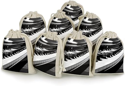 LLUTSNTH 8-Pack Black White Piano Keyboard Drawstring Gift Bags Reusable Burlap Party Favors Bags for Holiday, Storage & Decor